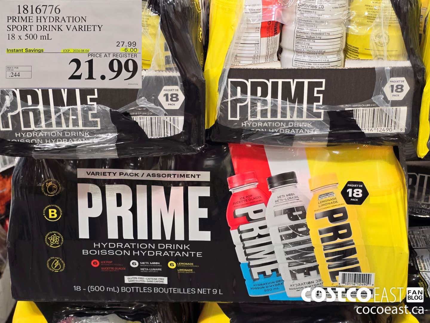 1816776 PRIME HYDRATION SPORT DRINK VARIETY 18 x 500 mL ($6.00 INSTANT SAVINGS EXPIRES ON 2024-08-04) $21.99