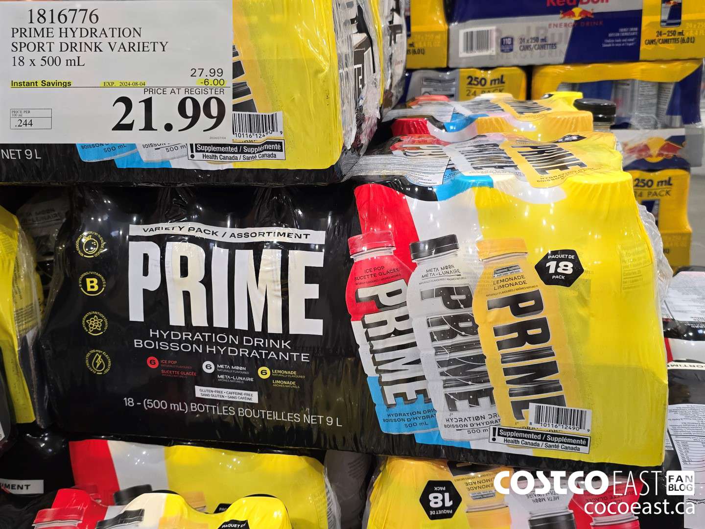 1816776 PRIME HYDRATION SPORT DRINK VARIETY 18 x 500 mL ($6.00 INSTANT SAVINGS EXPIRES ON 2024-08-04) $21.99