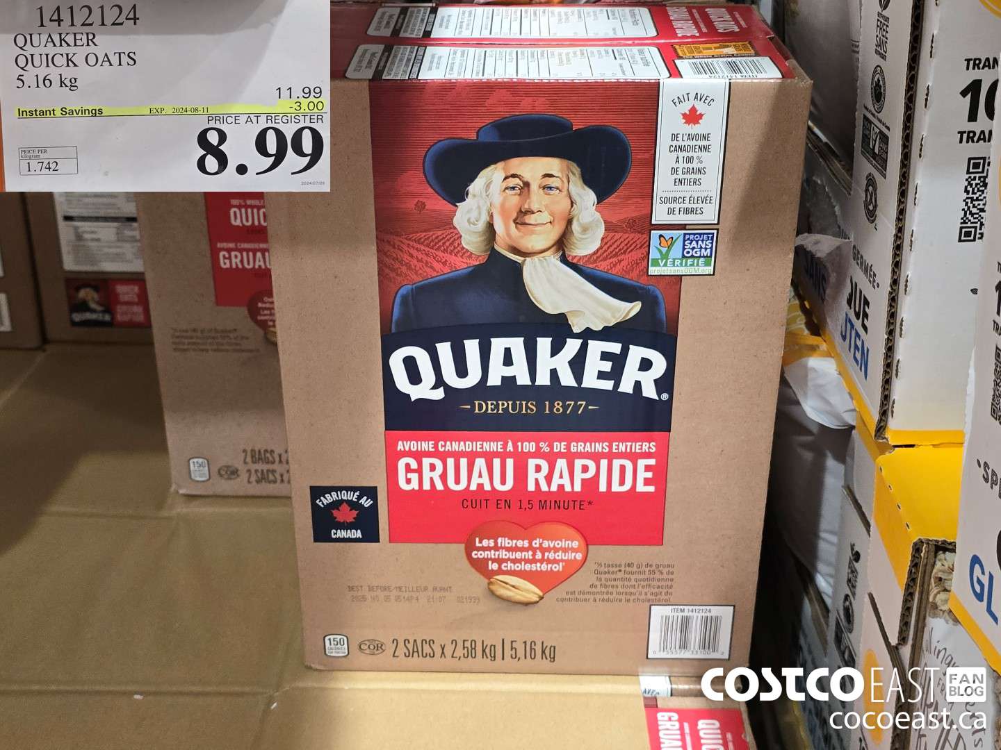 1412124 QUAKER QUICK OATS 5.16 kg ($3.00 INSTANT SAVINGS EXPIRES ON 2024-08-11) $8.99