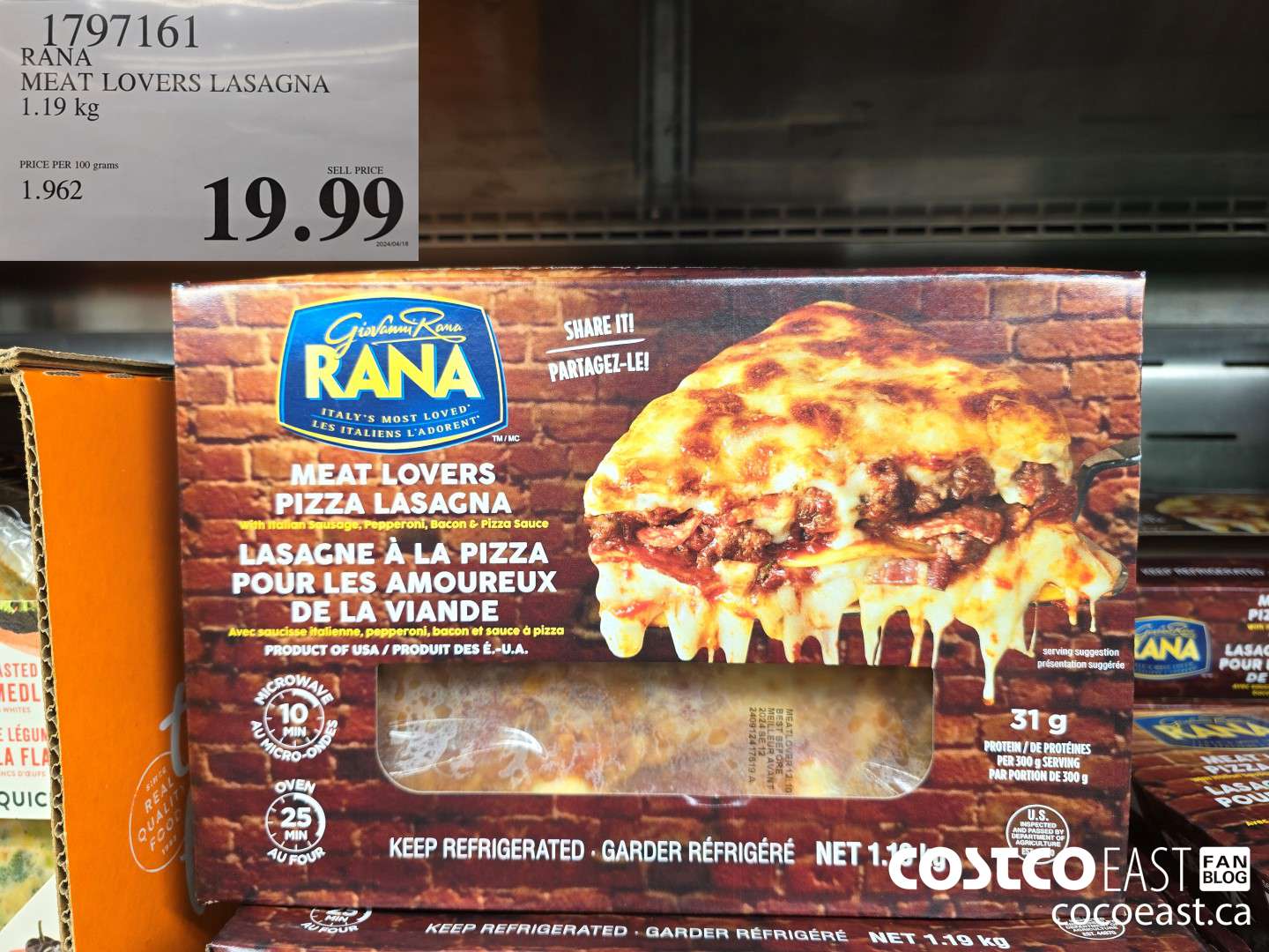 1797161 RANA MEAT LOVERS LASAGNA 1.19 KG $19.99