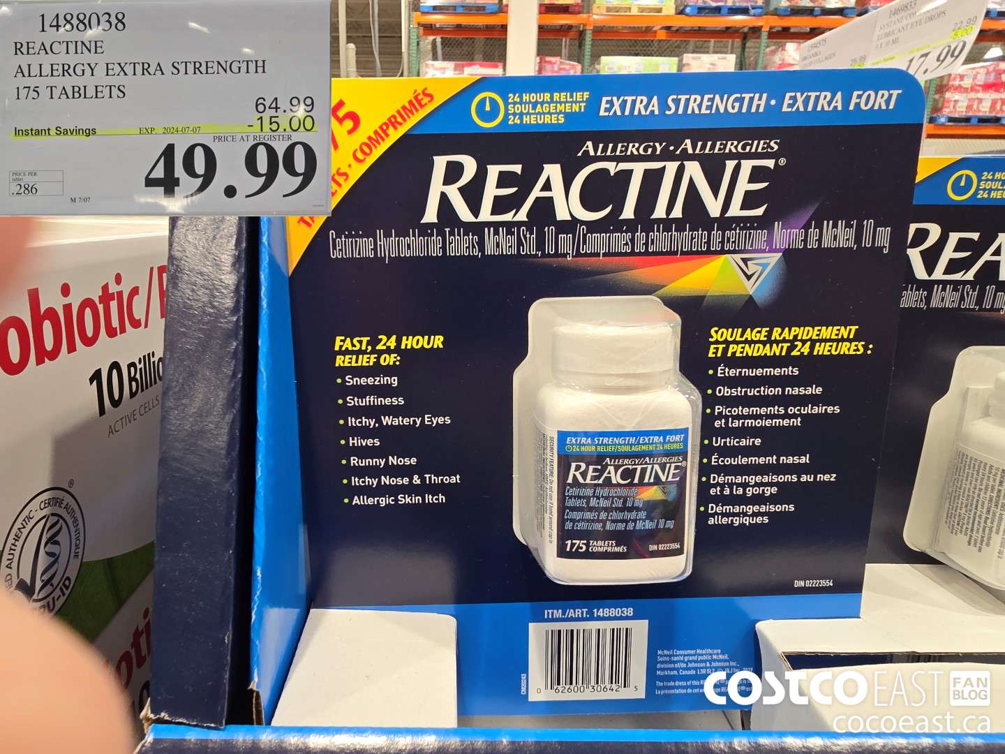1488038 REACTINE ALLERGY EXTRA STRENGTH 175 TABLETS ($15.00 INSTANT SAVINGS EXPIRES ON 2024-07-07) $49.99