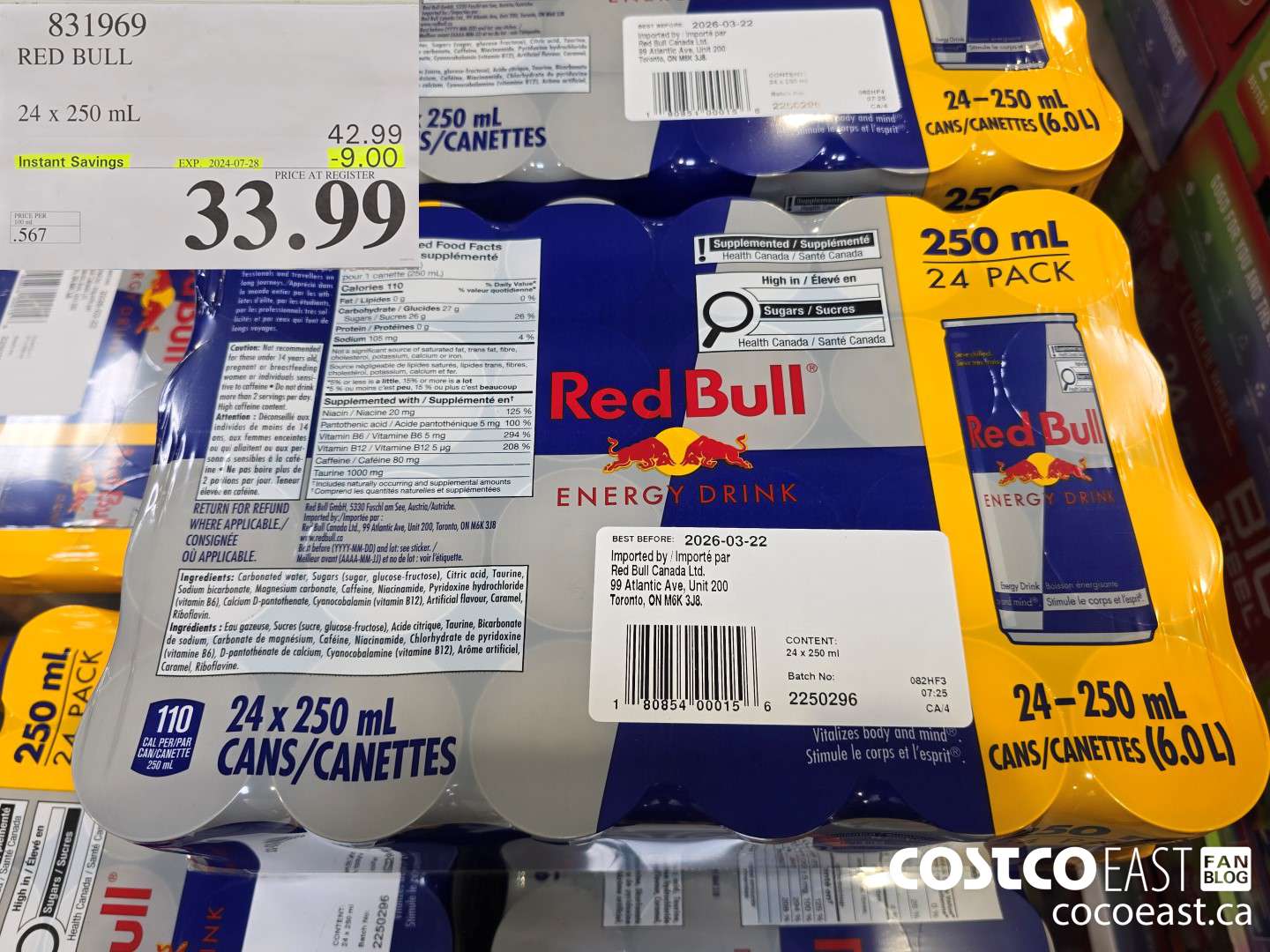 831969 RED BULL 24 x 250 mL ($9.00 INSTANT SAVINGS EXPIRES ON 2024-07-28) $33.99
