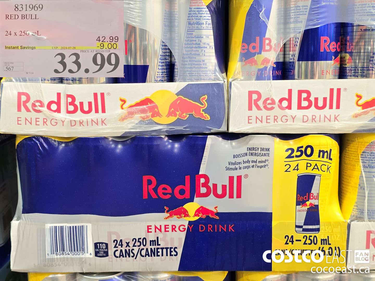 831969 RED BULL ENERGY DRINK 24 x 250 mL ($9.00 INSTANT SAVINGS EXPIRES ON 2024-07-28) $33.99