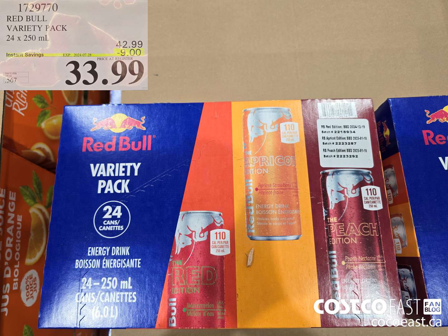1729770 RED BULL VARIETY FACK 24 X 520 ML ($9.00 INSTANT SAVINGS EXPIRES ON 2024-07-28) $33.99