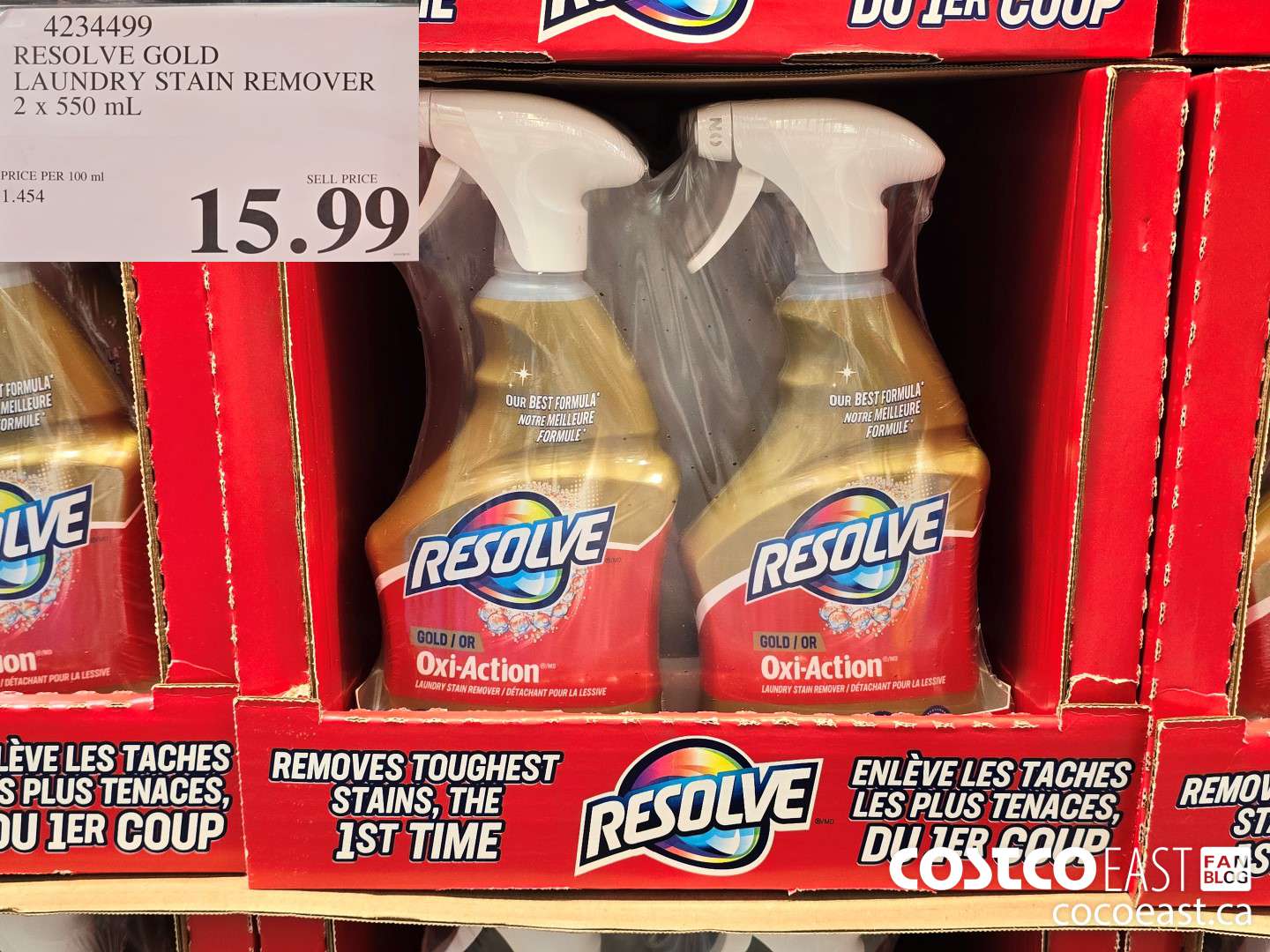 4234499 RESOLVE GOLD LAUNDRY STAIN REMOVER 2 x 550 mL $15.99