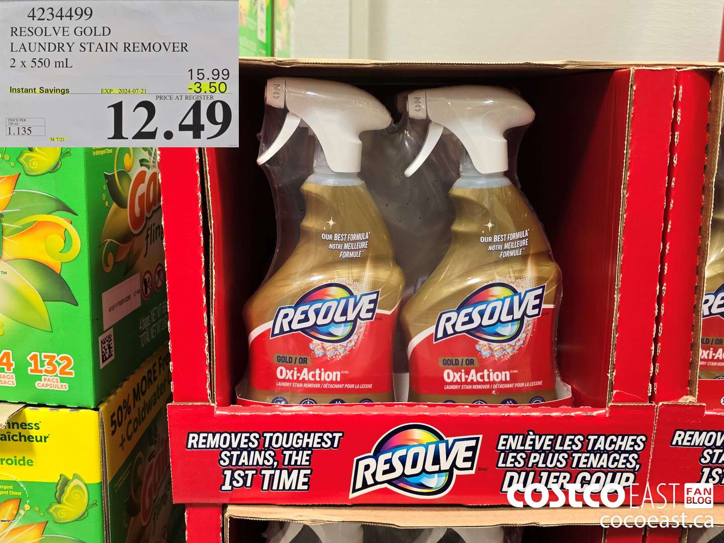 4234499 RESOLVE GOLD LAUNDRY STAIN REMOVER 2 x 550 mL ($3.50 INSTANT SAVINGS EXPIRES ON 2024-07-21) $12.49