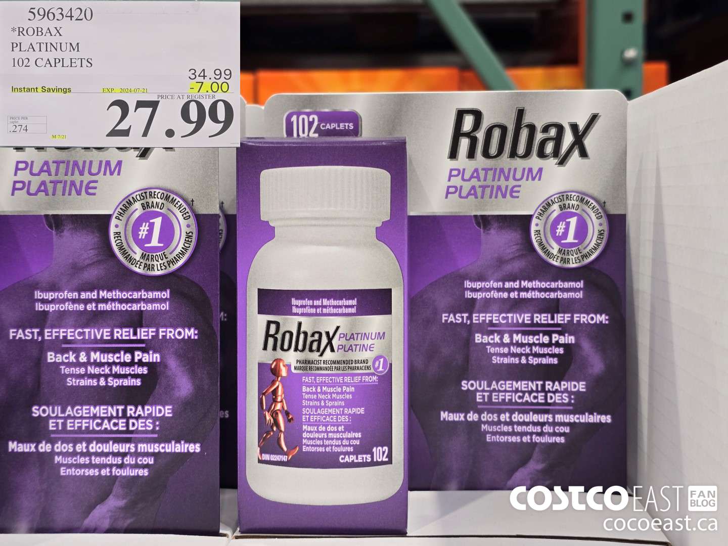 5963420 ROBAX PLATINUM 102 CAPLETS ($7.00 INSTANT SAVINGS EXPIRES ON 2024-07-21) $27.99