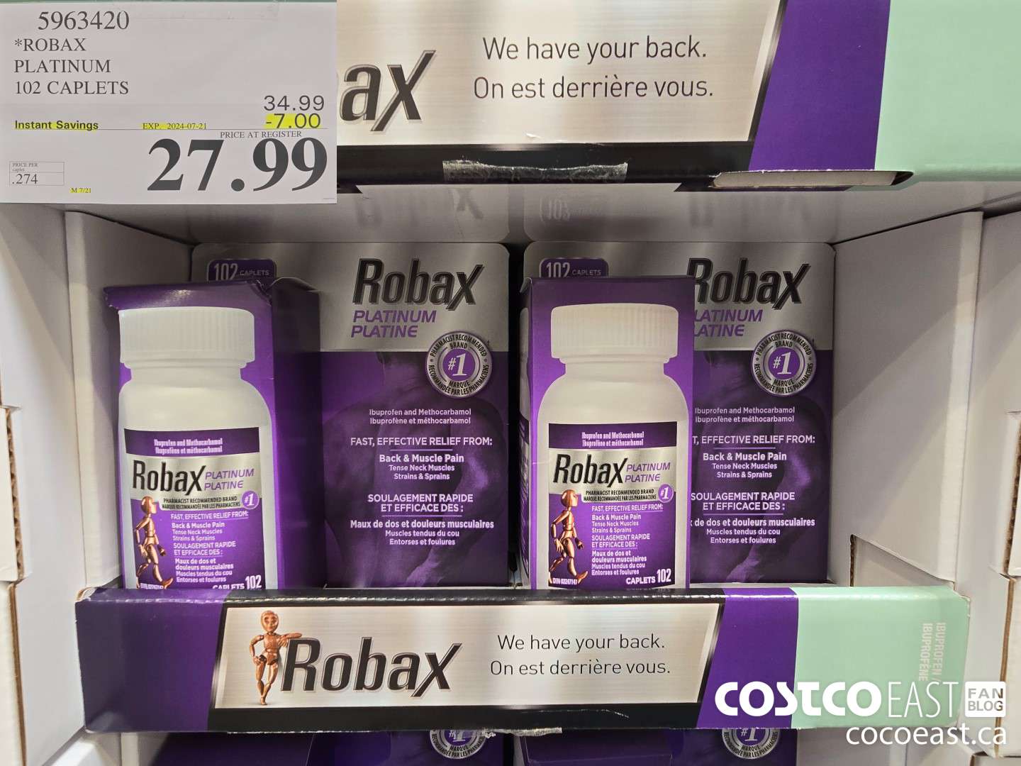 5963420 ROBAX PLATINUM 102 CAPLETS ($7.00 INSTANT SAVINGS EXPIRES ON 2024-07-21) $27.99