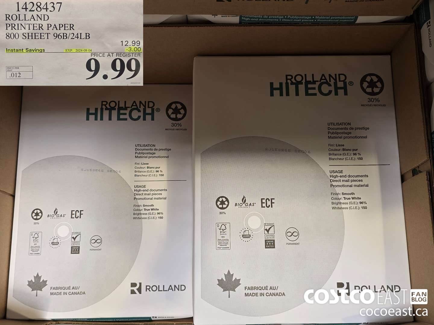 1428437 ROLLAND COPY PAPER 800 SHEET 96B/24LB ($3.00 INSTANT SAVINGS EXPIRES ON 2024-08-04) $9.99