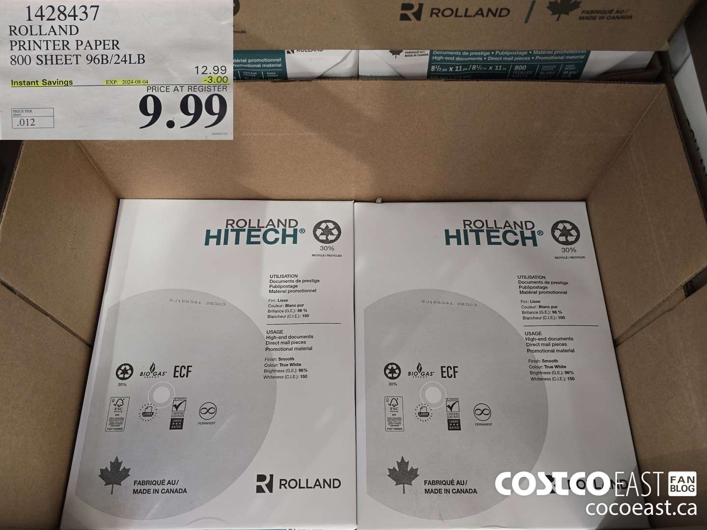 1428437 ROLLAND COPY PAPER 800 SHEET 96B/24LB ($3.00 INSTANT SAVINGS EXPIRES ON 2024-08-04) $9.99