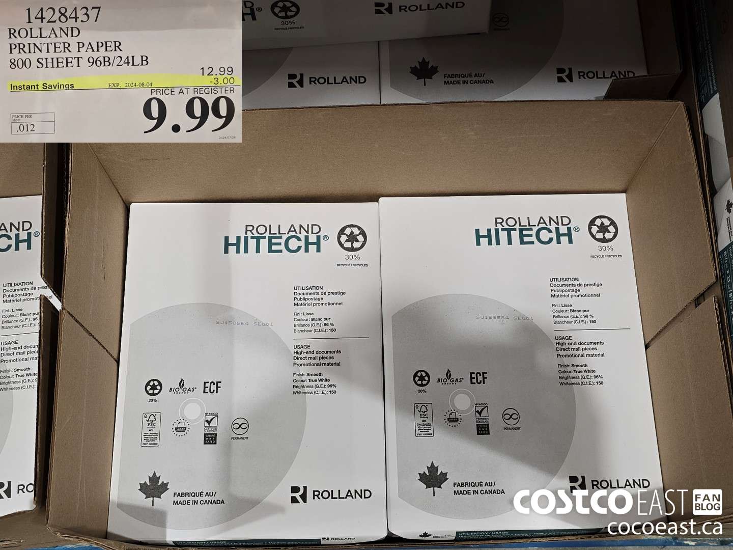 1428437 ROLLAND COPY PAPER 800 SHEET 96B/24LB ($3.00 INSTANT SAVINGS EXPIRES ON 2024-08-04) $9.99
