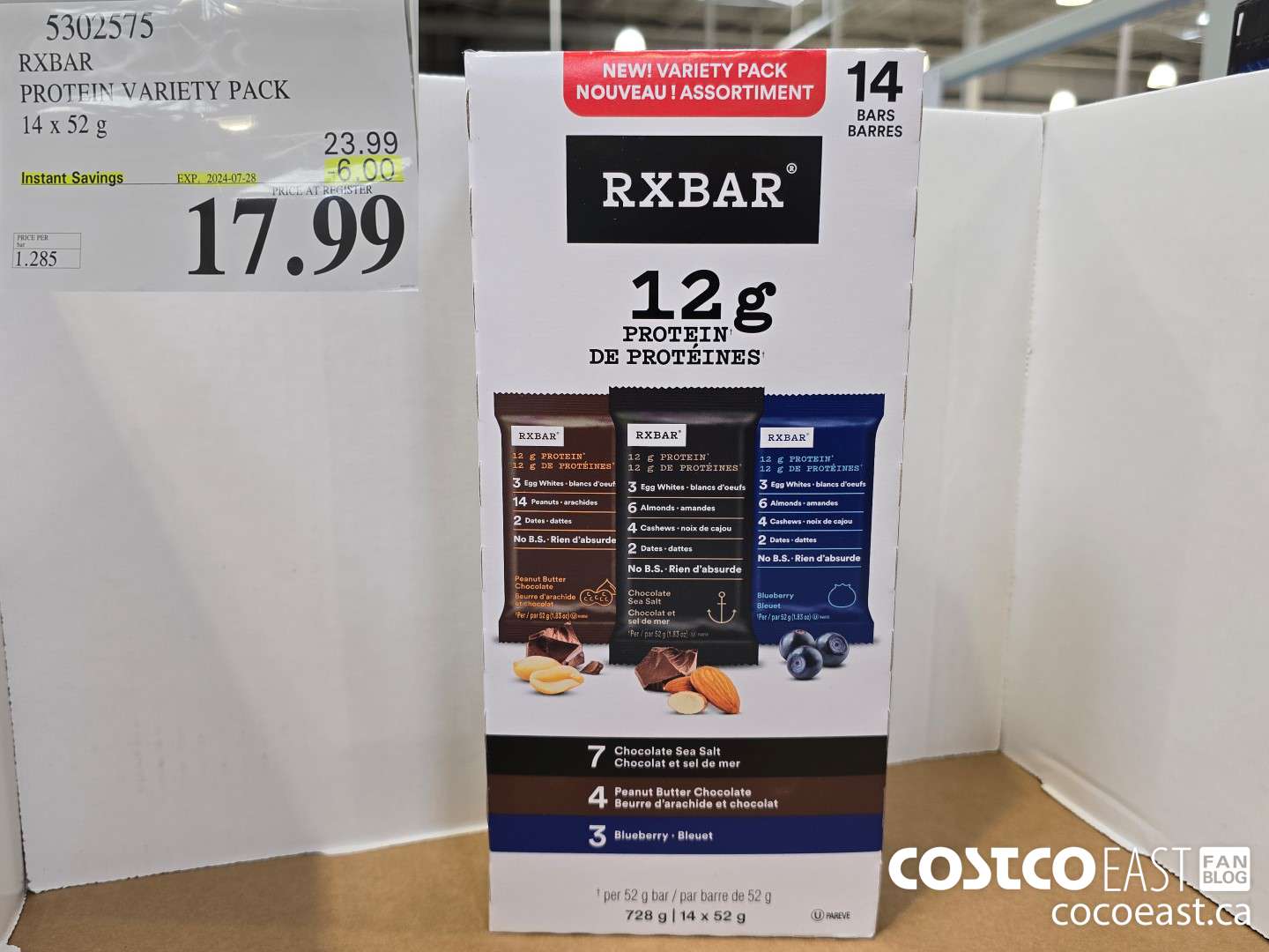 5302575 RXBAR PROTEIN VARIETY PACK 14 x 52 G ($6.00 INSTANT SAVINGS EXPIRES ON 2024-07-28) $17.99