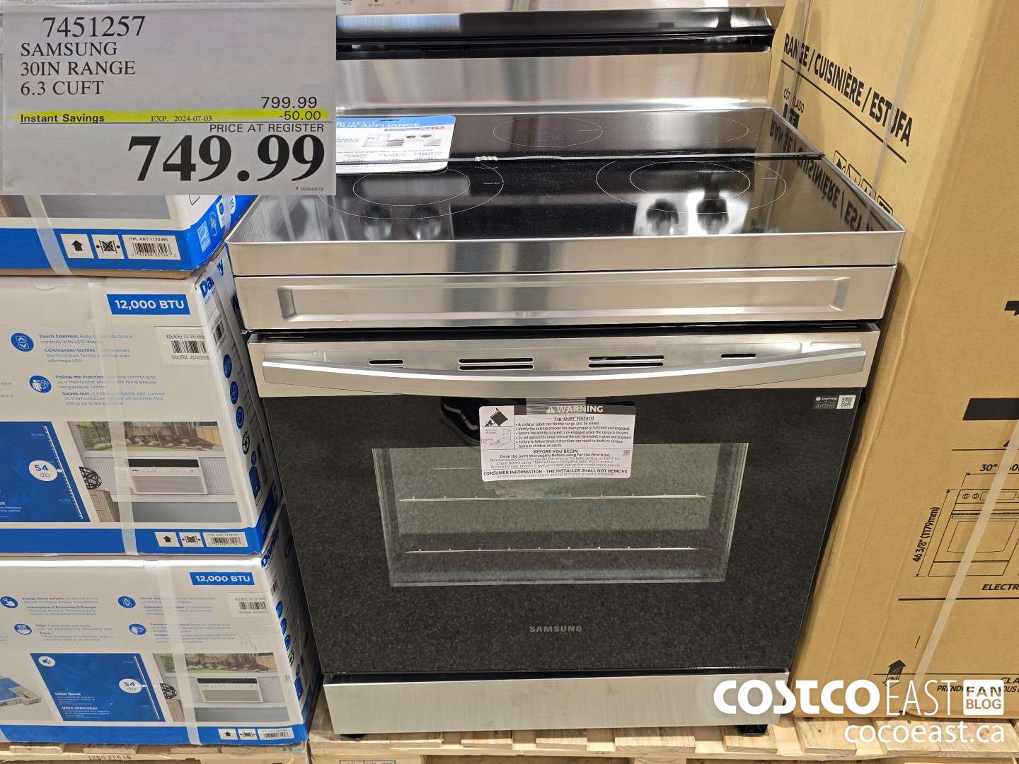 7451257 SAMSUNG 30IN RANGE 6.3 CU. FT. ($50.00 INSTANT SAVINGS EXPIRES ON 2024-07-03) $749.99