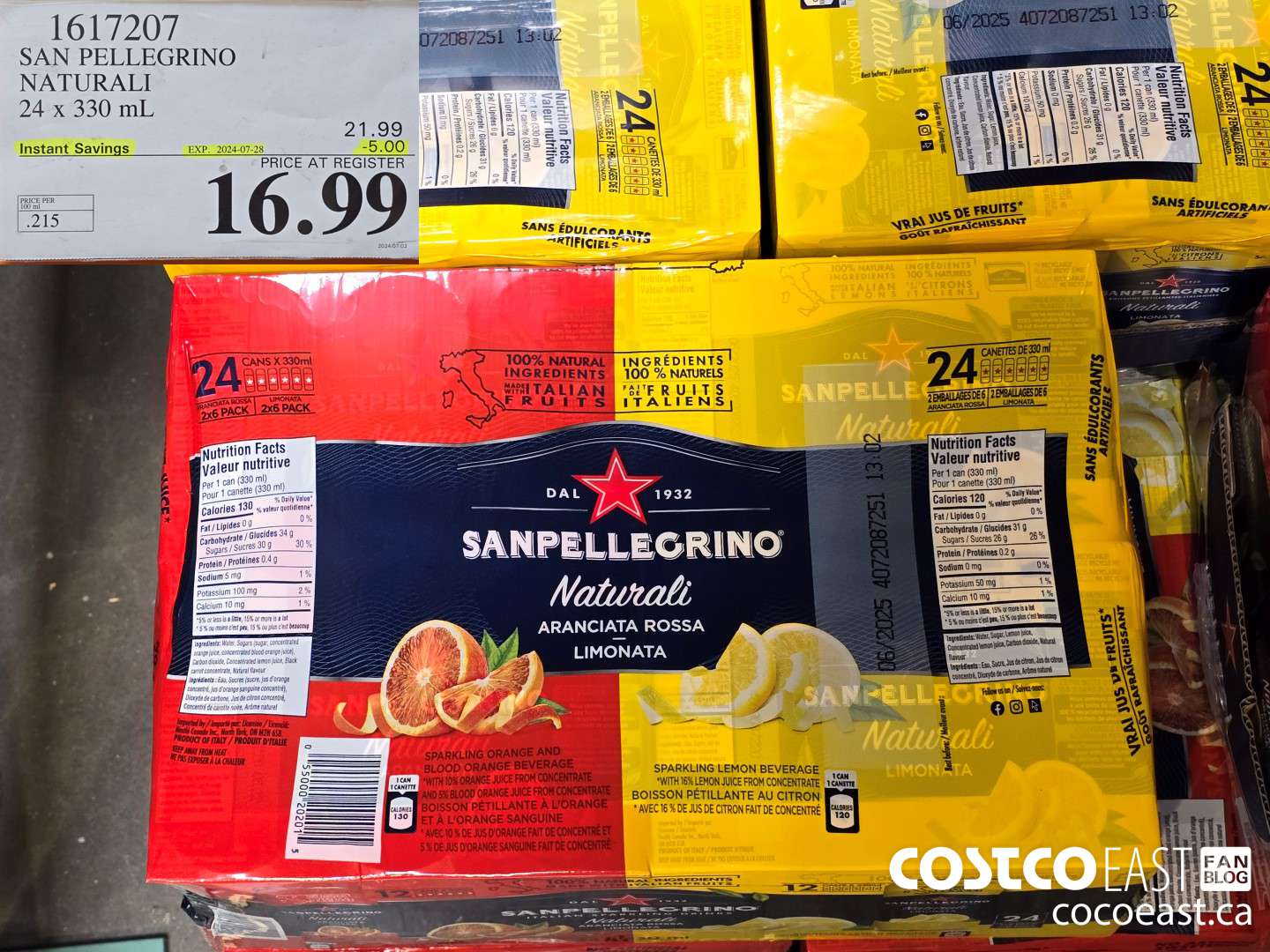 1617207 SAN PELLEGRINO NATURALI 24 x 330 mL ($5.00 INSTANT SAVINGS EXPIRES ON 2024-07-28) $16.99