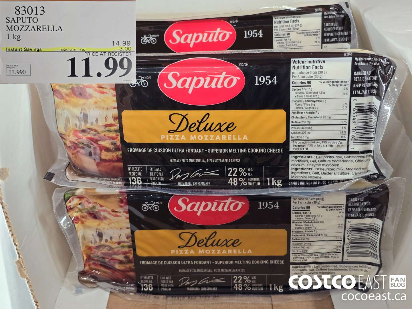83013 SAPUTO MOZZARELLA 1 KG ($3.00 INSTANT SAVINGS EXPIRES ON 2024-07-07) $11.99