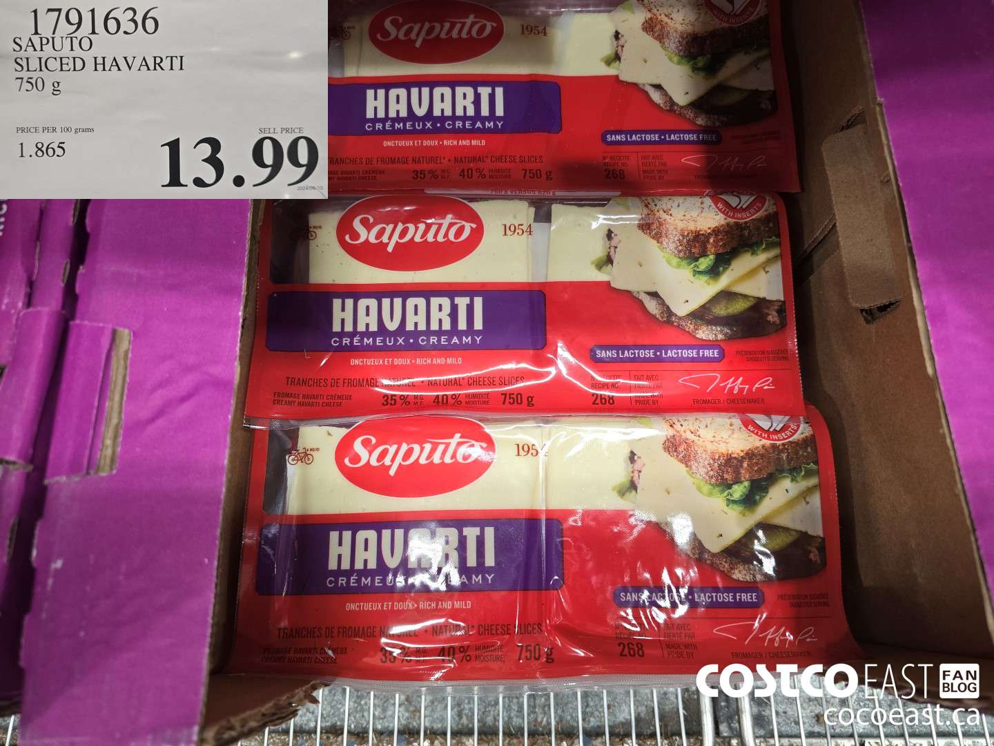 1791636 SAPUTO SLICED HAVARTI 750 g $13.99