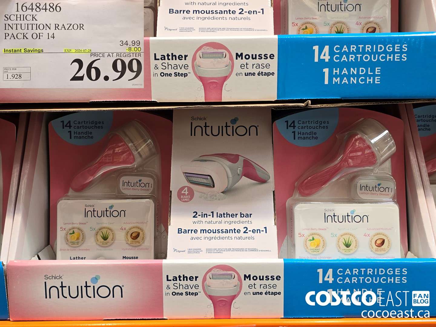 1648486 SCHICK INTUITION RAZOR PACK OF 14 ($8.00 INSTANT SAVINGS EXPIRES ON 2024-07-28) $26.99