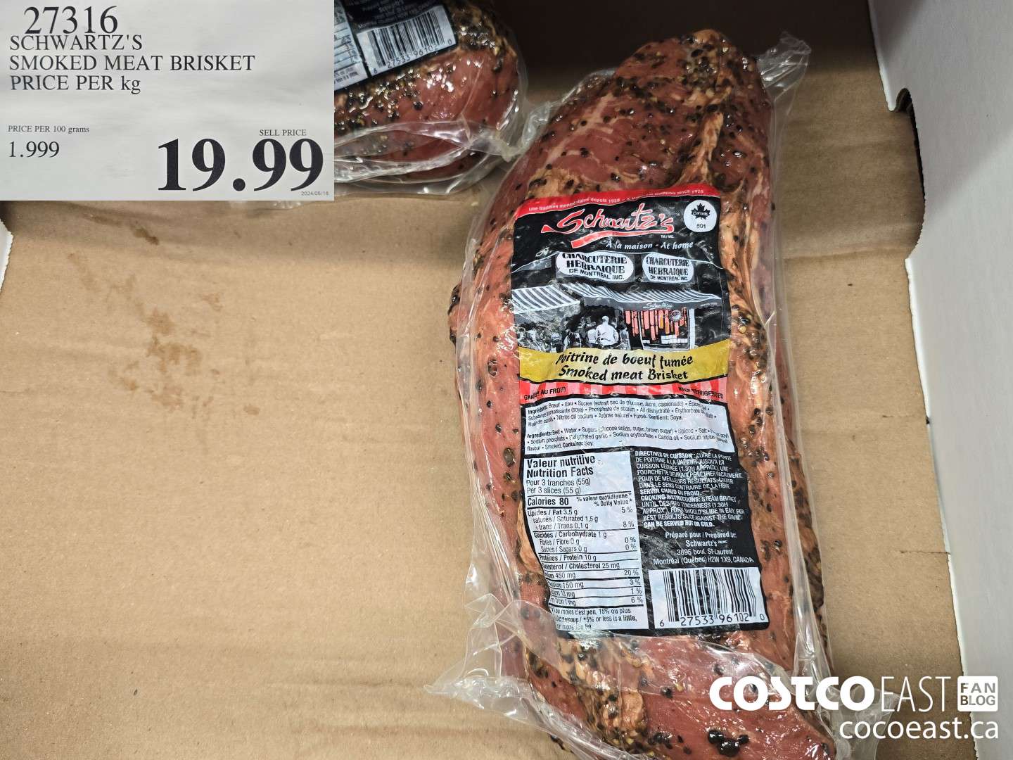27316 SCHWARTS'S SMOKED MEAT BRISKET PRICE PER KG $19.99