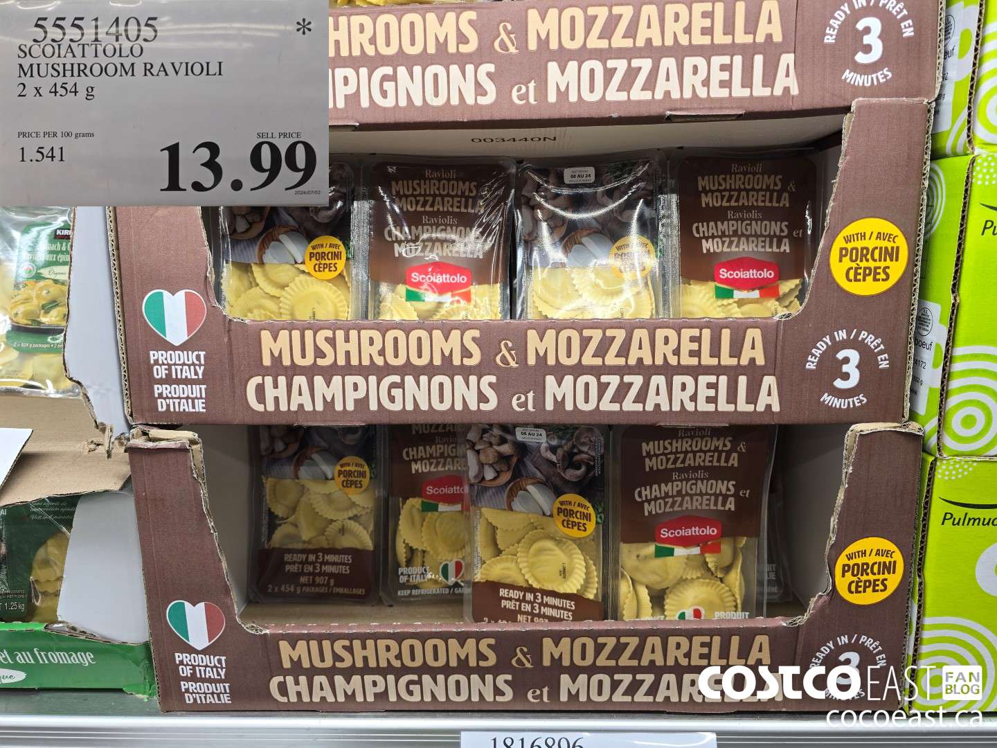 5551405 SCOIATTOLO MUSHROOM RAVIOLI 2 x 454 g $13.99