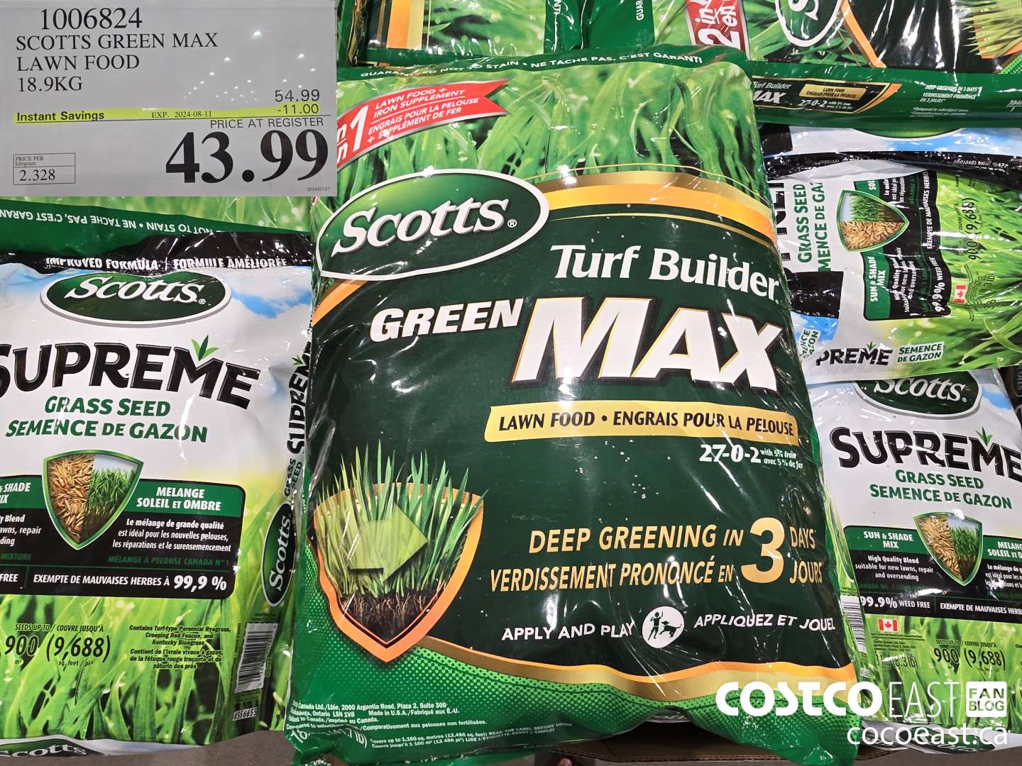 1006824 SCOTTS GREEN MAX LAWN FOOD 18.9kg ($11.00 INSTANT SAVINGS EXPIRES ON 2024-08-11) $43.99