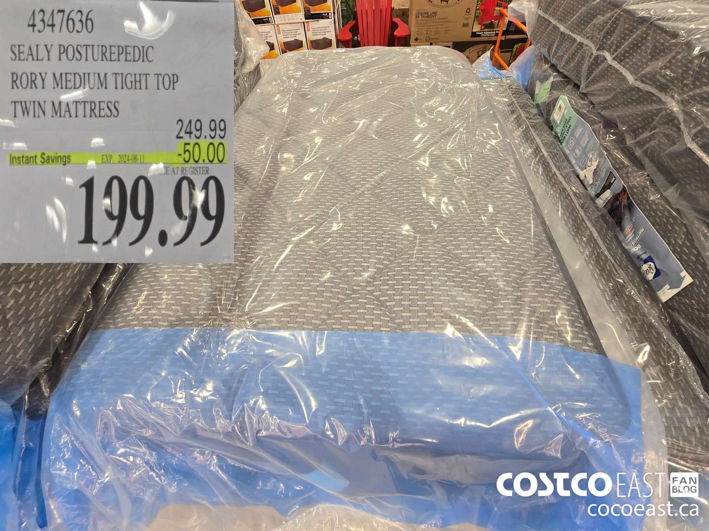 4347636 SEALY POSTUREPEDIC RORY MEDIUM TIGHT TOP TWIN MATTRESS 2024-08-011 ($50.00 INSTANT SAVINGS) $199.99