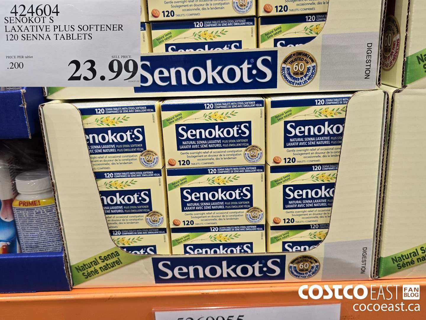 424604 SENOKOT S LAXATIVE PLUS SOFTENER 120 SENNA TABLETS $23.99
