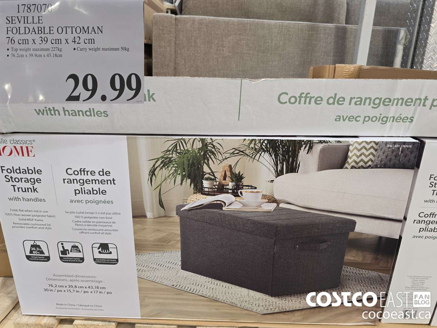 1787070 SEVILLE FOLDABLE OTTOMAN 76 cm x 39 cm x 42 cm $29.99