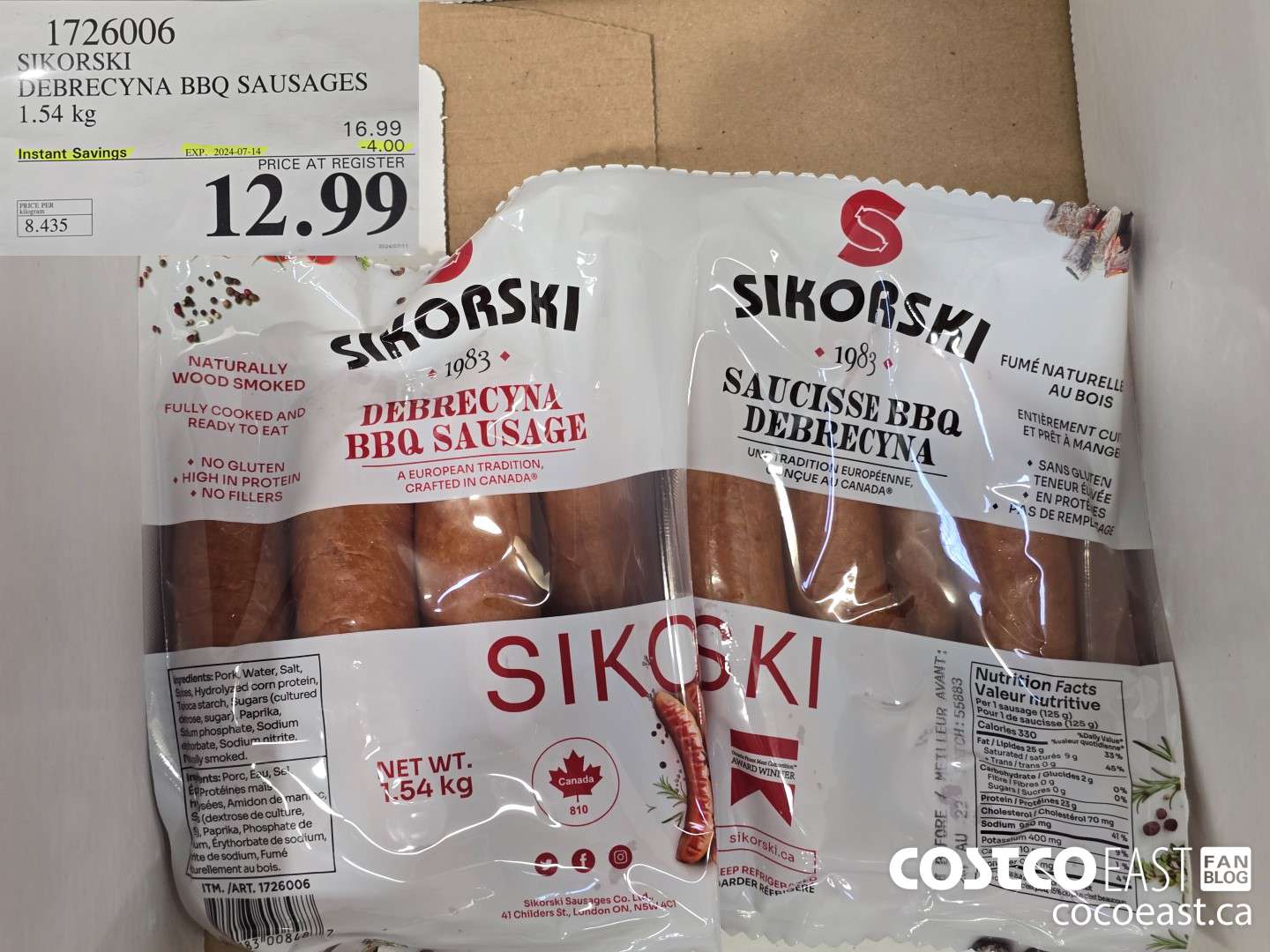 1726006 SIKORSKI DEBRECYNA BBQ SAUSAGES 1.54 kg ($4.00 INSTANT SAVINGS EXPIRES ON 2024-07-14) $12.99