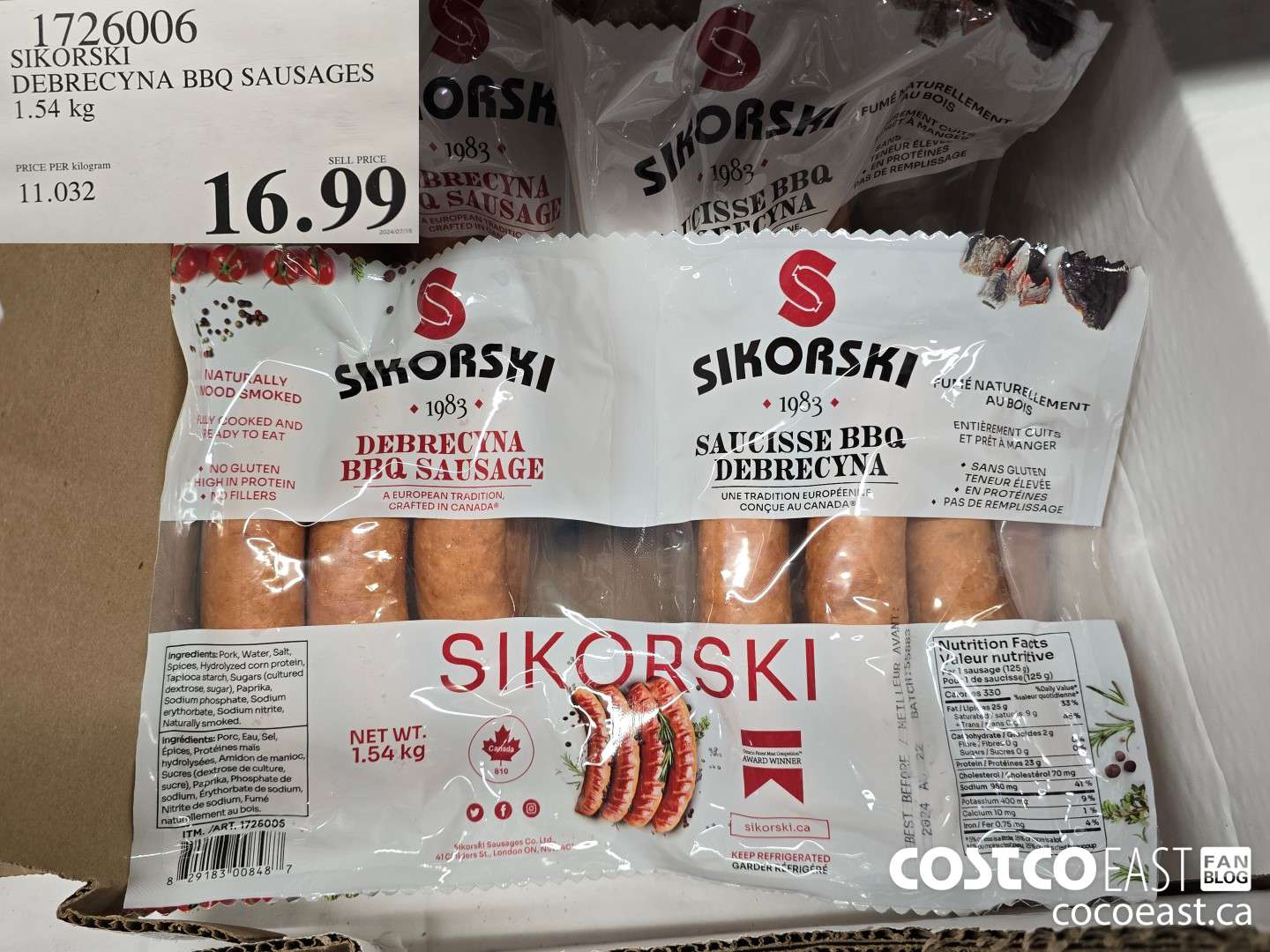 1726006 SIKORSKI DEBRECYNA BBQ SAUSAGES 1.54 kg $16.99