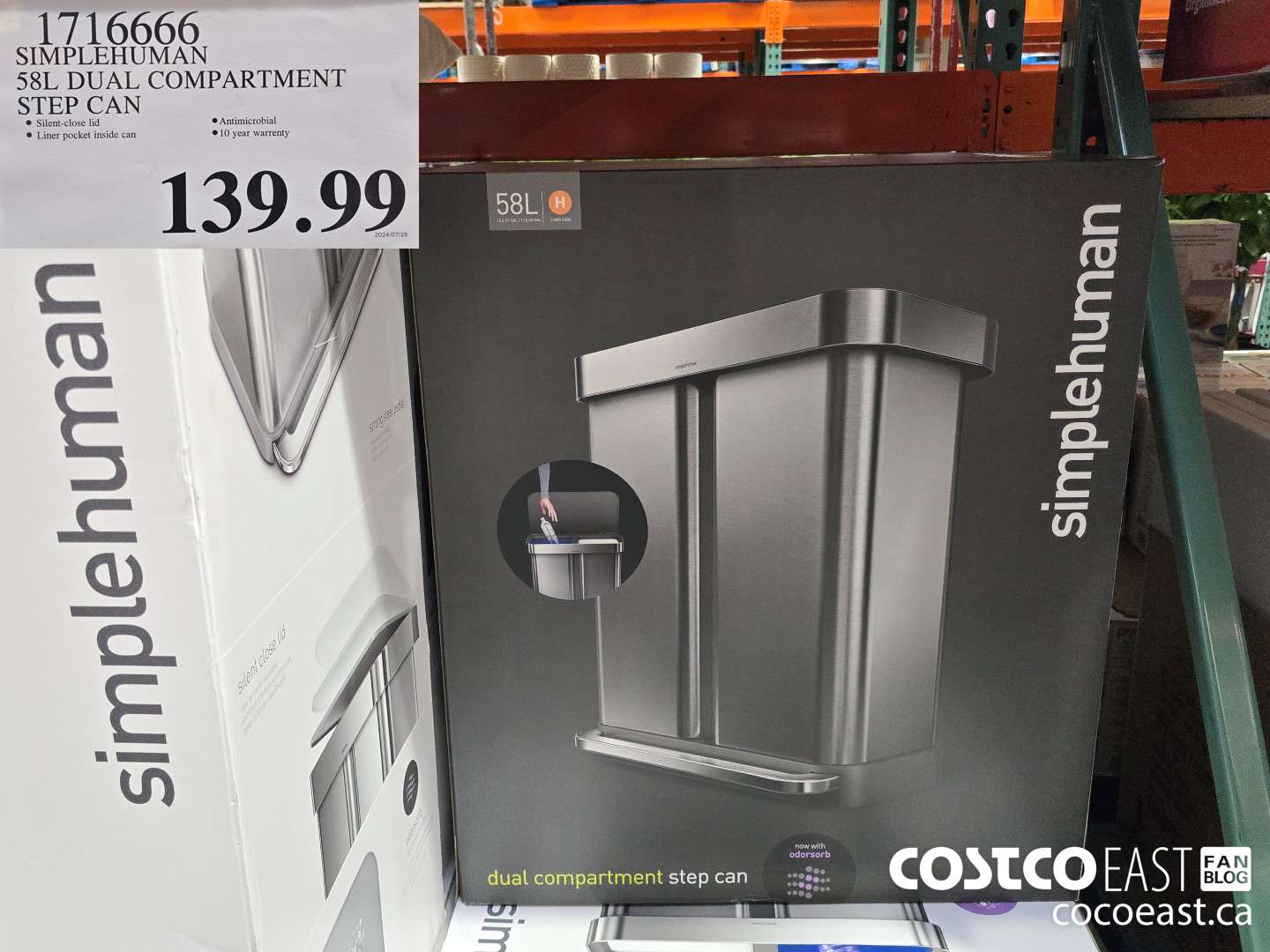 1716666 SIMPLEHUMAN 58L DUAL COMPARTMENT STEP CAN $139.99