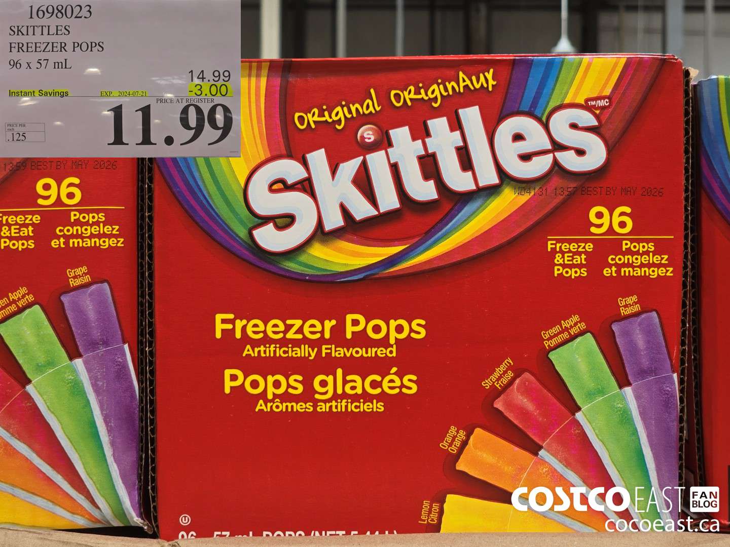 1698023 SKITTLES FREEZER POPS 96 x 59 mL ($3.00 INSTANT SAVINGS EXPIRES ON 2024-07-21) $11.99