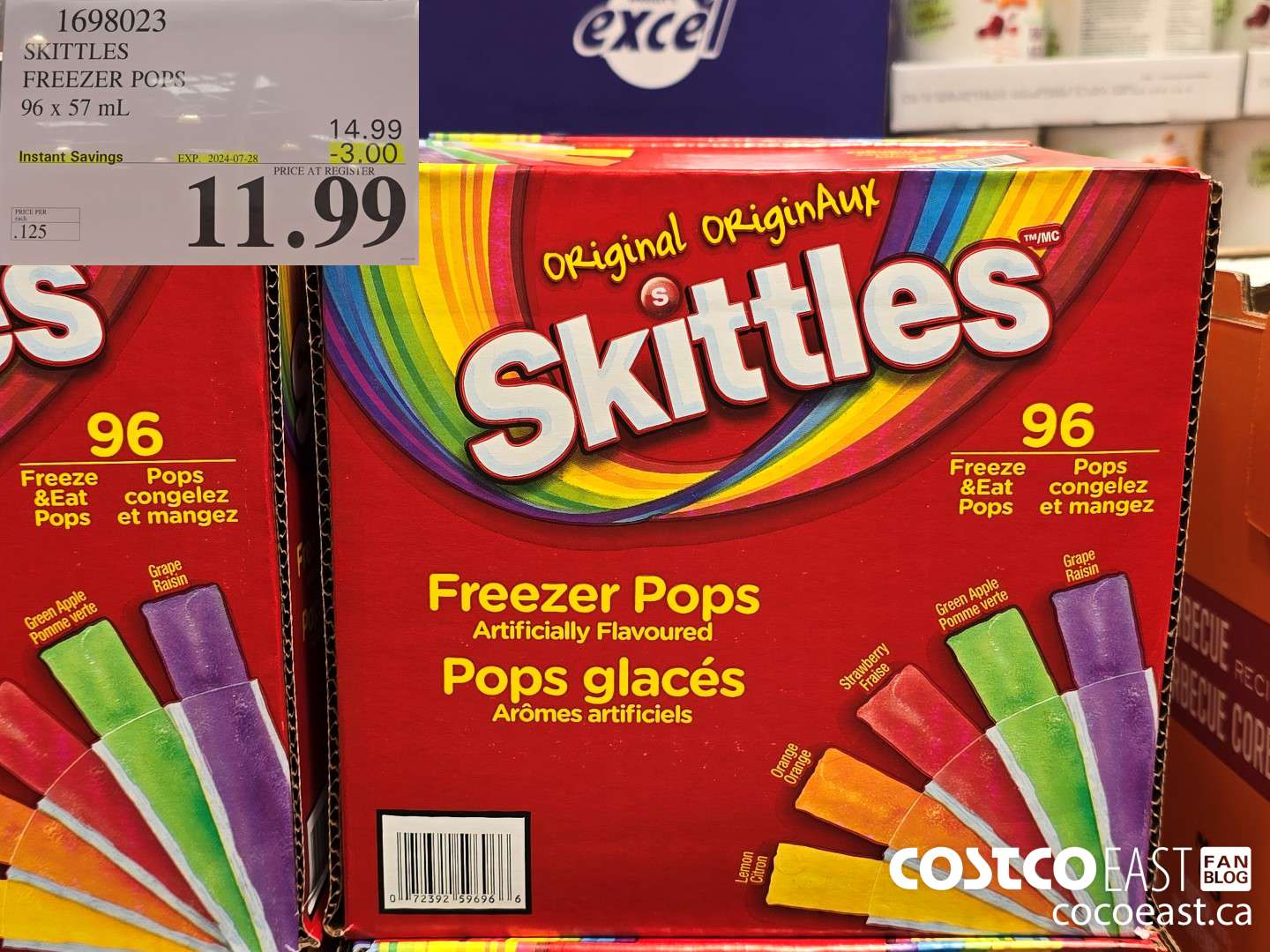 1698023 SKITTLES FREEZER POPS 96 x 59 mL ($3.00 INSTANT SAVINGS EXPIRES ON 2024-07-28) $11.99
