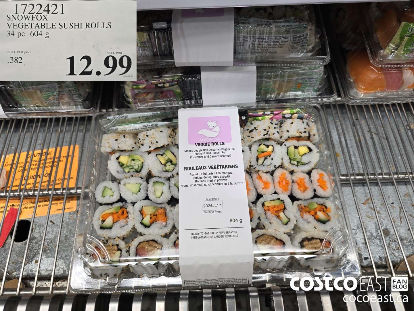 1722421 SNOWFOX VEGETABLE SUSHI ROLLS 34 PC 604 g $12.99