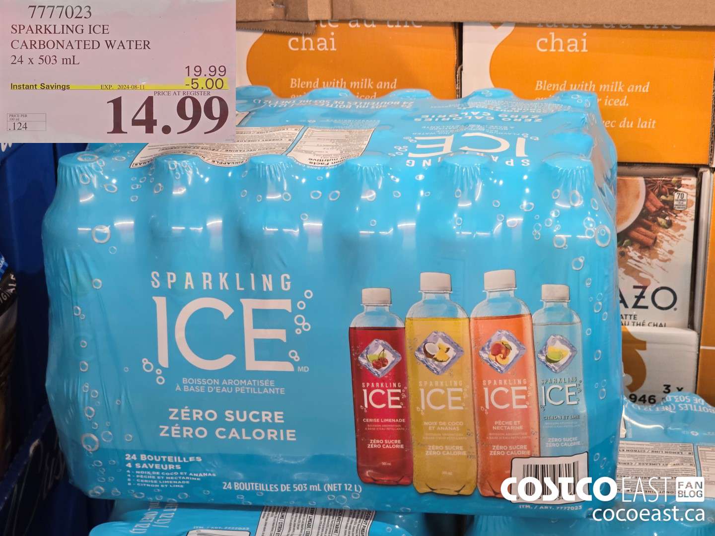 7777023 SPARKLING ICE CARBONATED WATER 24 x 503 mL ($5.00 INSTANT SAVINGS EXPIRES ON 2024-08-11) $14.99