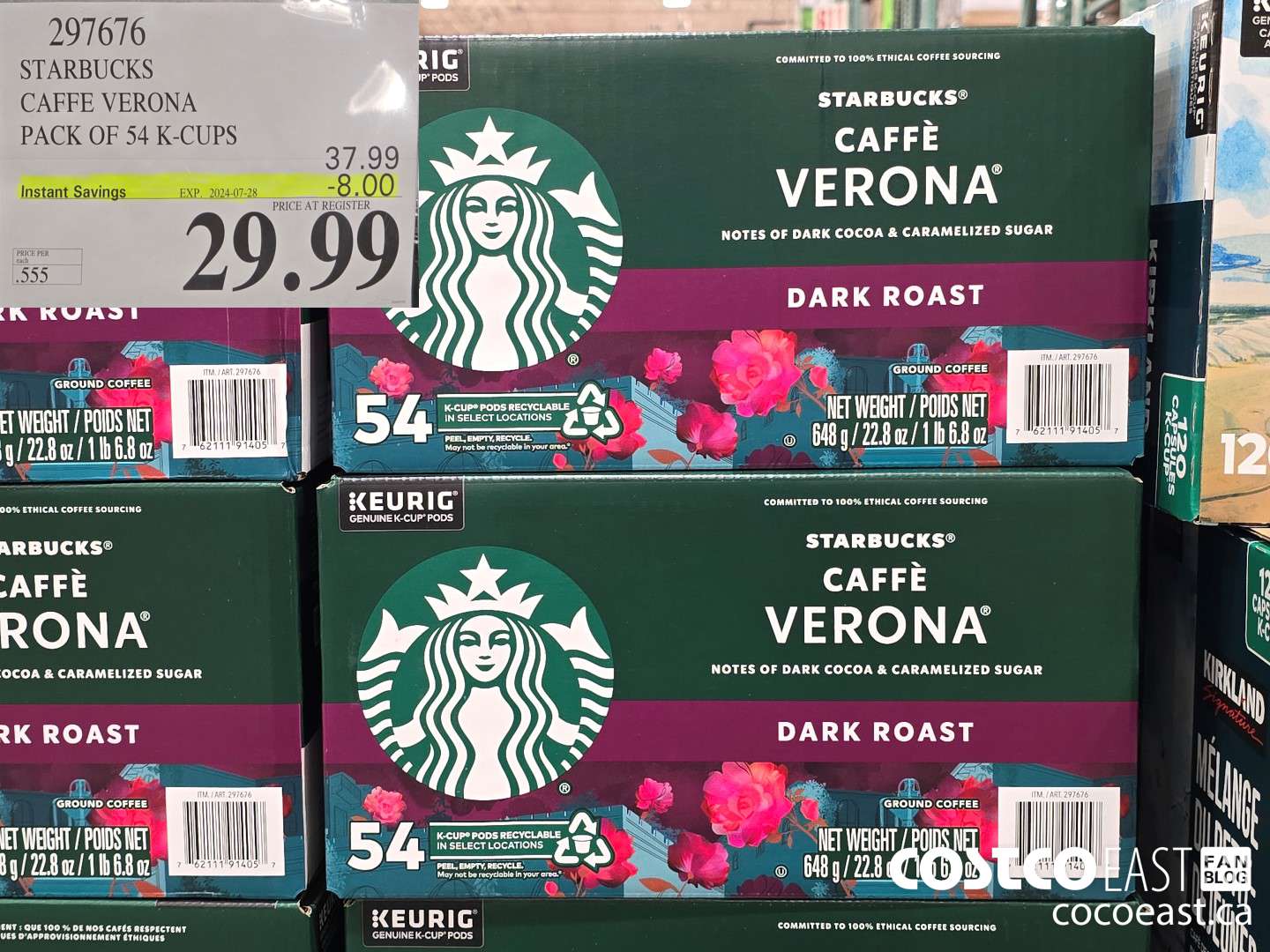 297616 STARBUCKS CAFFE VERONA PACK OF 54 K-CUPS ($8.00 INSTANT SAVINGS EXPIRES ON 2024-07-28) $29.99
