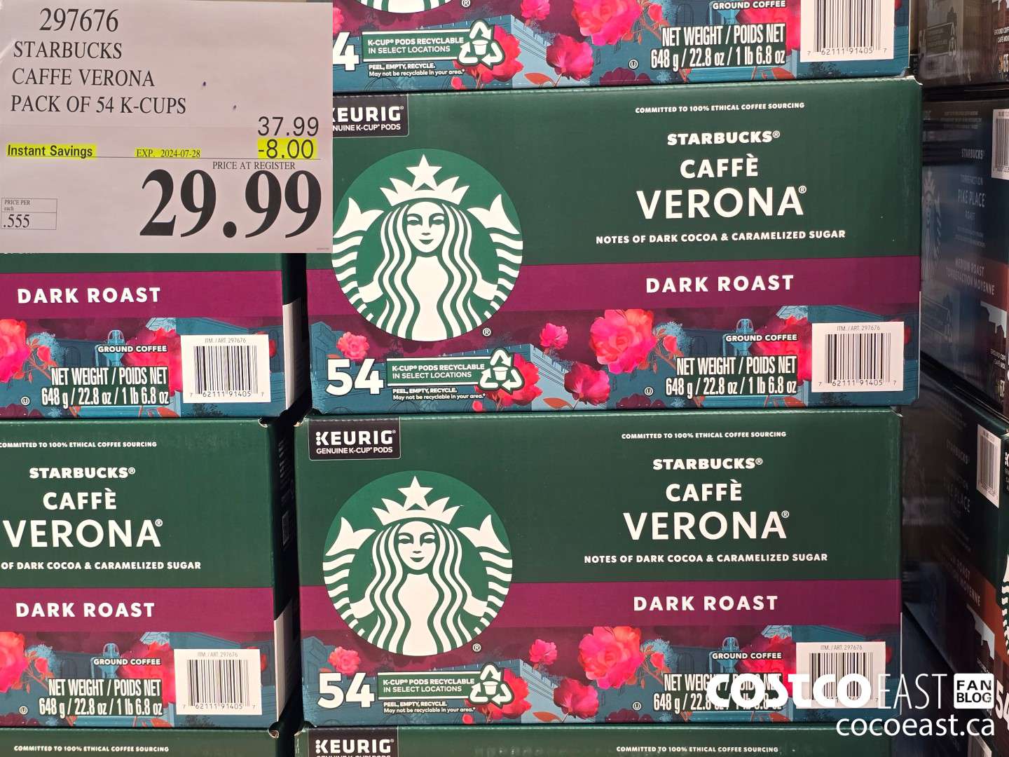 297676 STARBUCKS CAFFE VERONA PACK OF 54 K-CUPS ($8.00 INSTANT SAVINGS EXPIRES ON 2024-07-28) $29.99