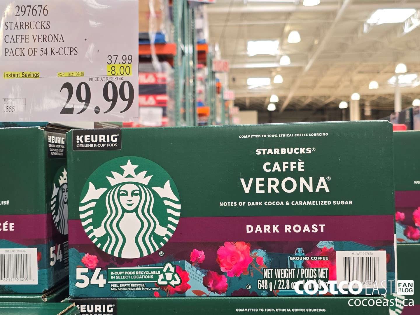 297676 STARBUCKS CAFFE VERONA PACK OF 54 K-CUPS ($8.00 INSTANT SAVINGS EXPIRES ON 2024-07-28) $29.99