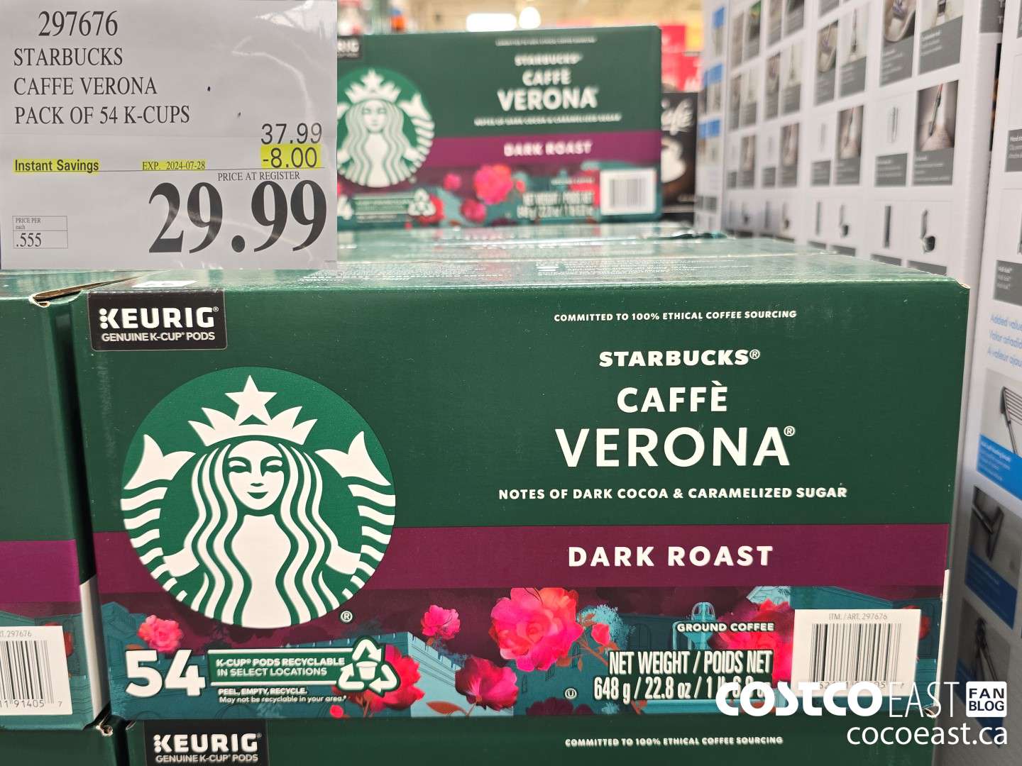 297676 STARBUCKS CAFFE VERONA PACK OF 54 K-CUPS ($8.00 INSTANT SAVINGS EXPIRES ON 2024-07-28) $29.99