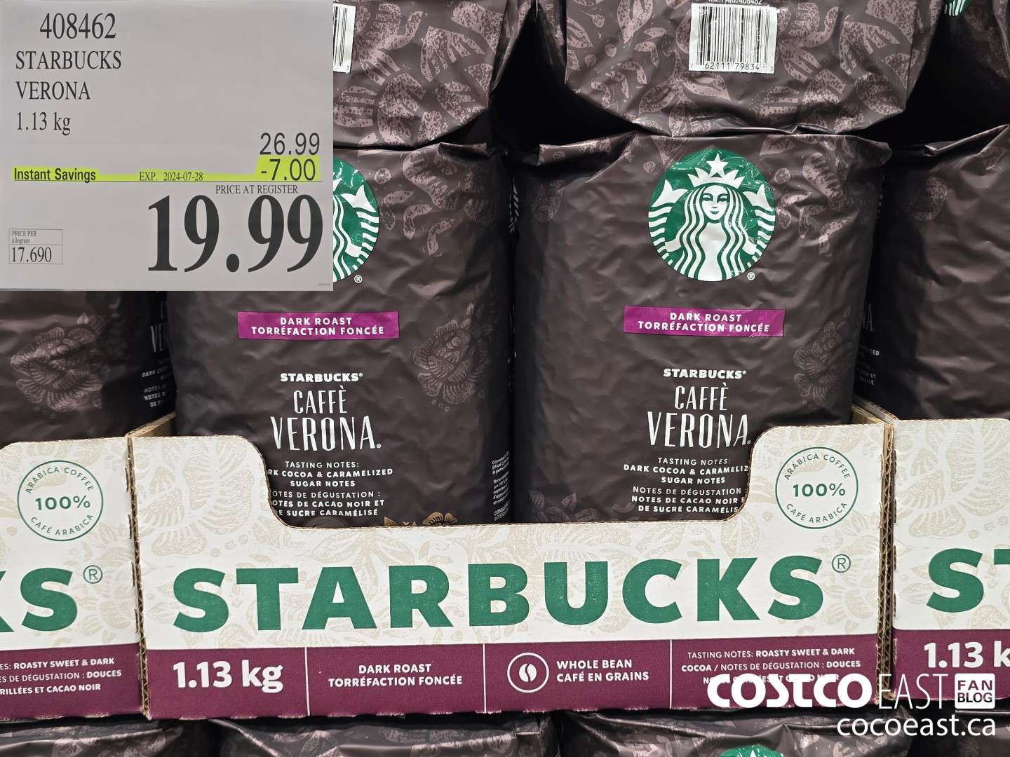 408462 STARBUCKS VERONA 1.13 kg ($7.00 INSTANT SAVINGS EXPIRES ON 2024-07-28) $19.99