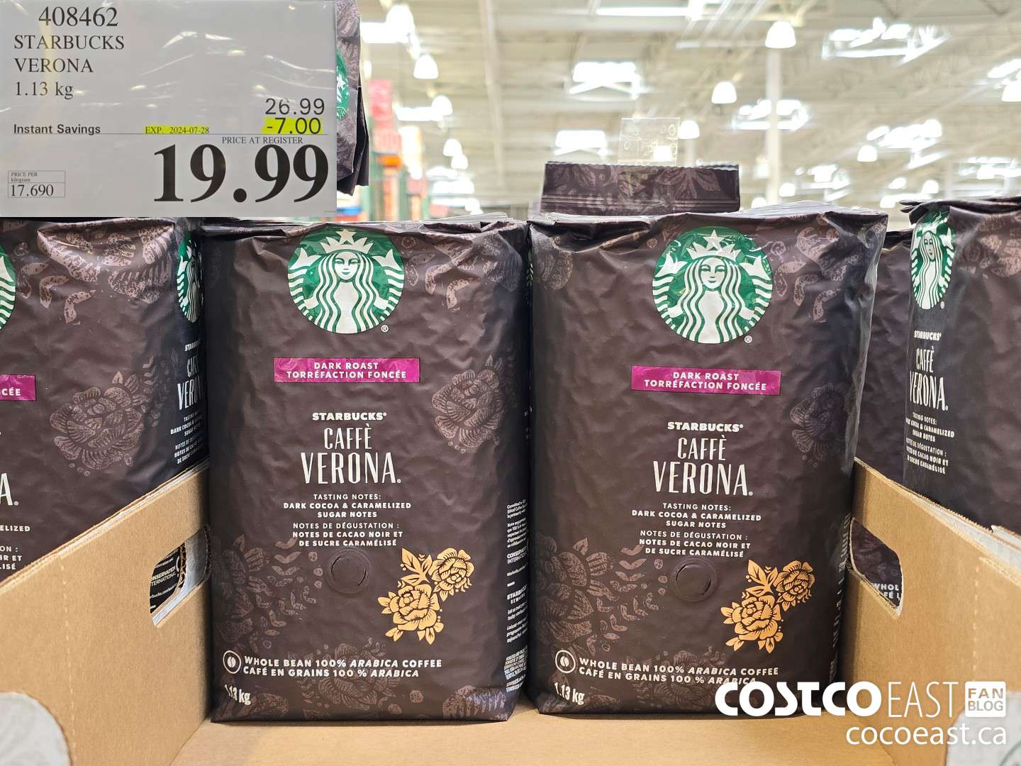 408462 STARBUCKS VERONA 1.13 kg ($7.00 INSTANT SAVINGS EXPIRES ON 2024-07-28) $19.99