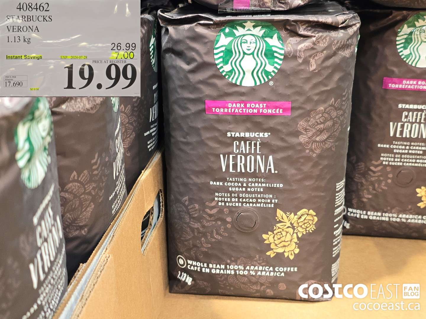 408462 STARBUCKS VERONA 1.13 kg ($7.00 INSTANT SAVINGS EXPIRES ON 2024-07-28) $19.99