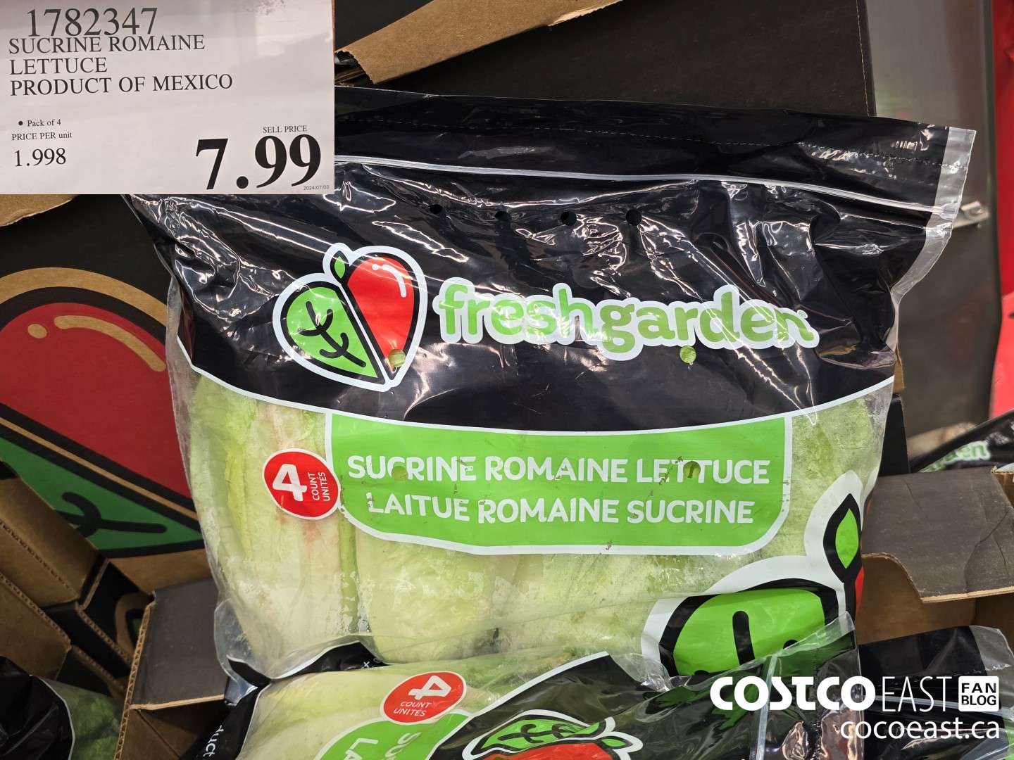 1782374 SUCRINE ROMAINE LETTUCE PRODUCT OF MEXICO $7.99