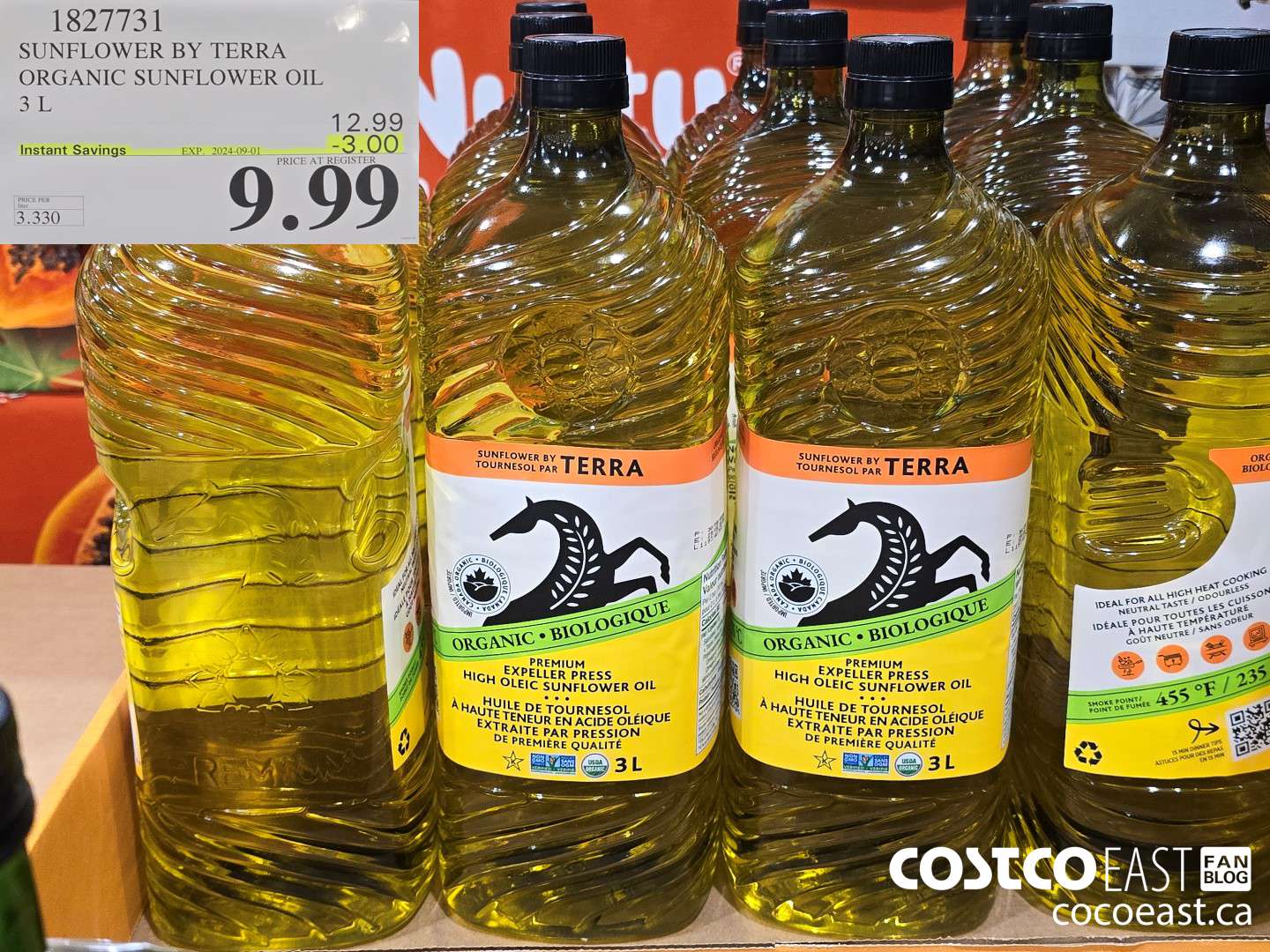 1827731 SUNFLOWER BY TERRA ORGANIC SUNFLOWER OIL 3 L ($3.00 INSTANT SAVINGS EXPIRES ON 2024-09-01) $9.99