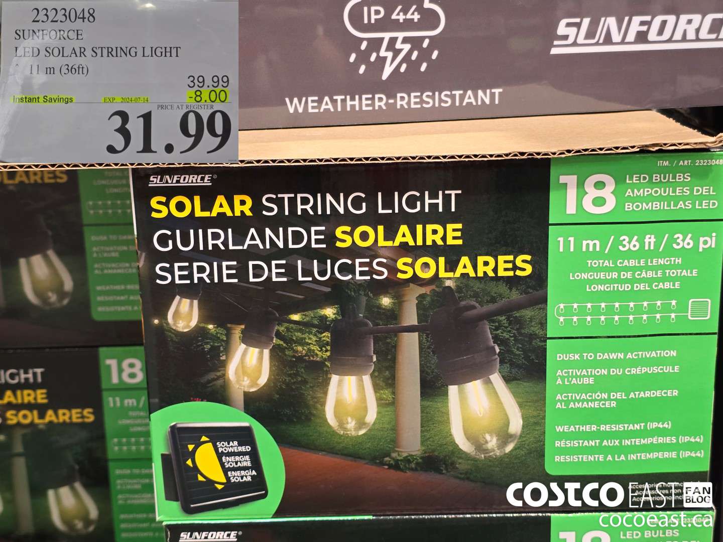 2323048 SUNFORCE LED SOLAR STRING LIGHT 11 M (36 FT) ($8.00 INSTANT SAVINGS EXPIRES ON 2024-07-14) $31.99
