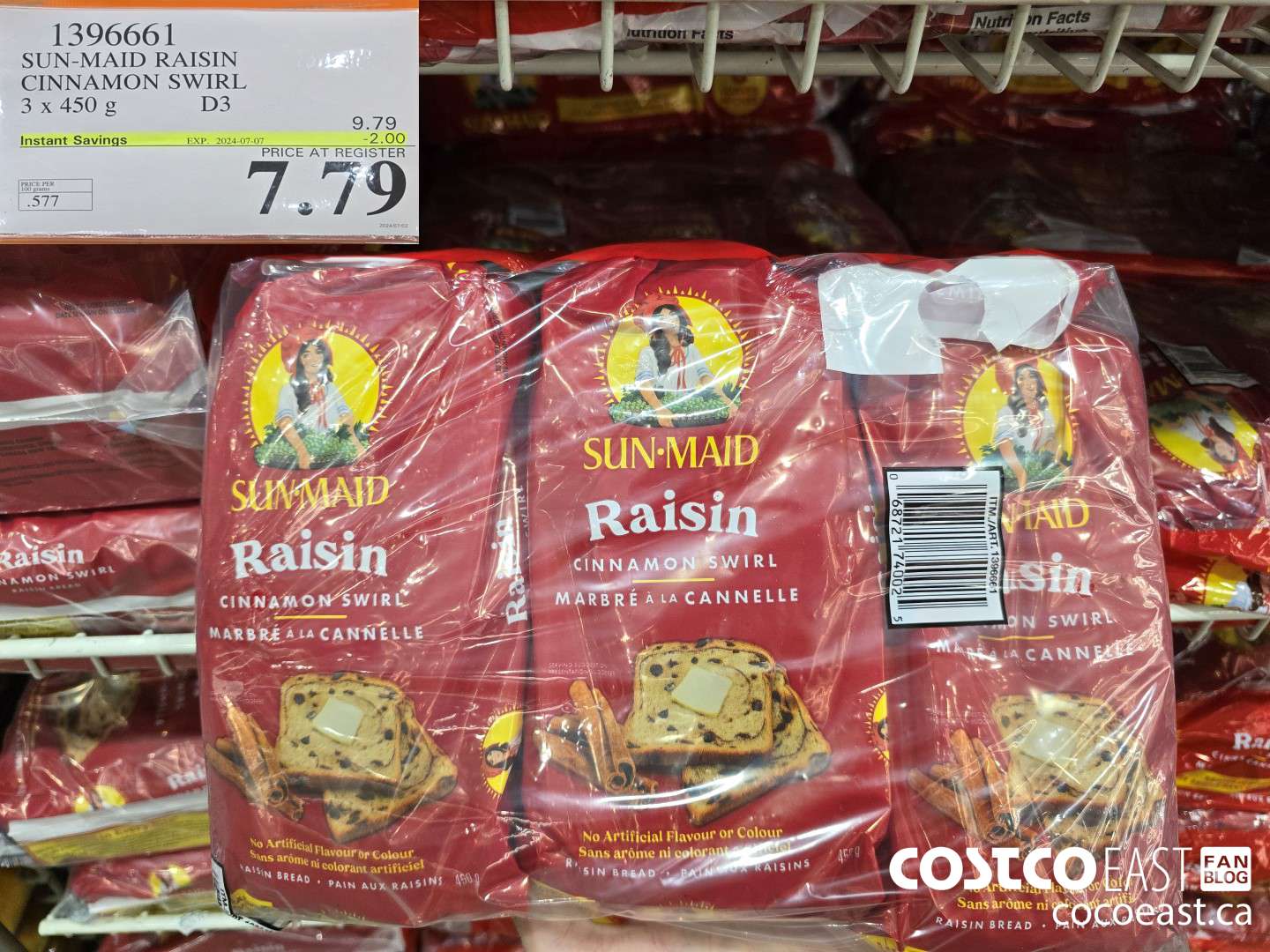 1396661 SUN-MAID RAISIN CINNAMON SWIRL 3 x 450 g ($2.00 INSTANT SAVINGS EXPIRES ON 2024-07-07) $7.79