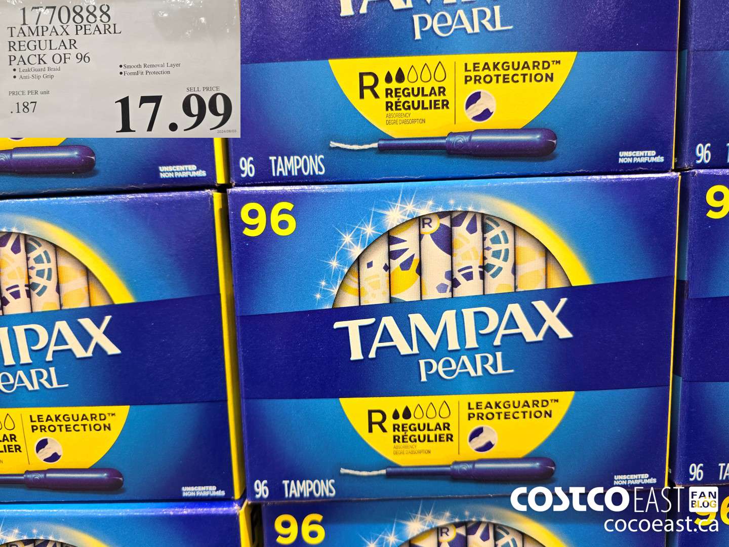 1770888 TAMPAX PEARL REGULAR PACK OF 96 $17.99