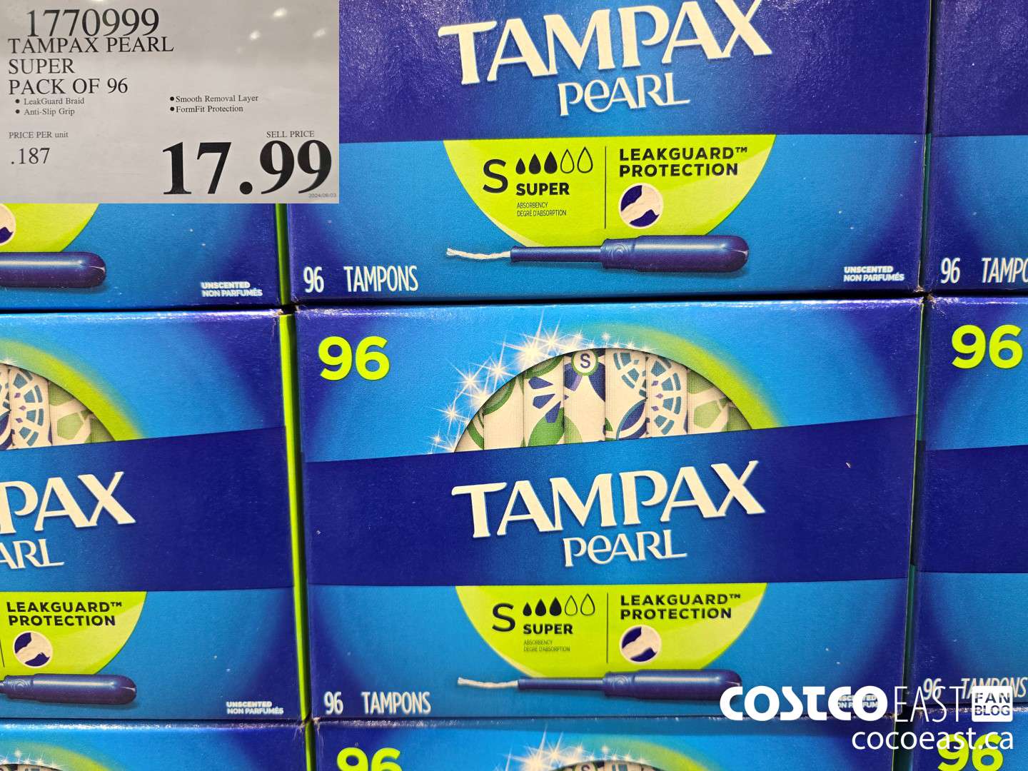 1770999 TAMPAX PEARL SUPER PACK OF 96 $17.99