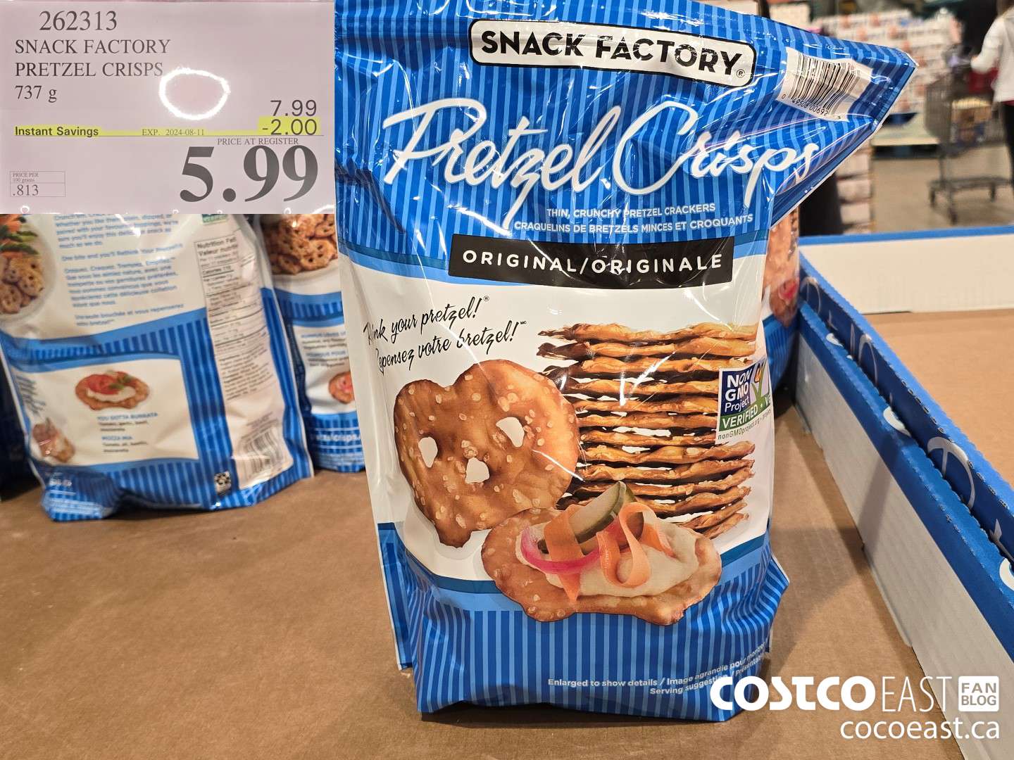 262313 THE SNACK FACTORY PRETZEL CRISPS 737 G ($2.00 INSTANT SAVINGS EXPIRES ON 2024-08-11) $5.99