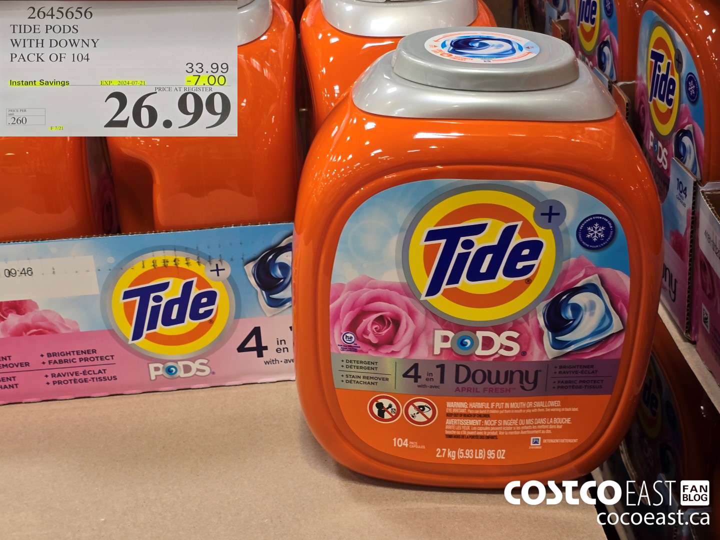 2645656 TIDE PODS WITH DOWNY PACK OF 104 ($7.00 INSTANT SAVINGS EXPIRES ON 2024-07-21) $26.99