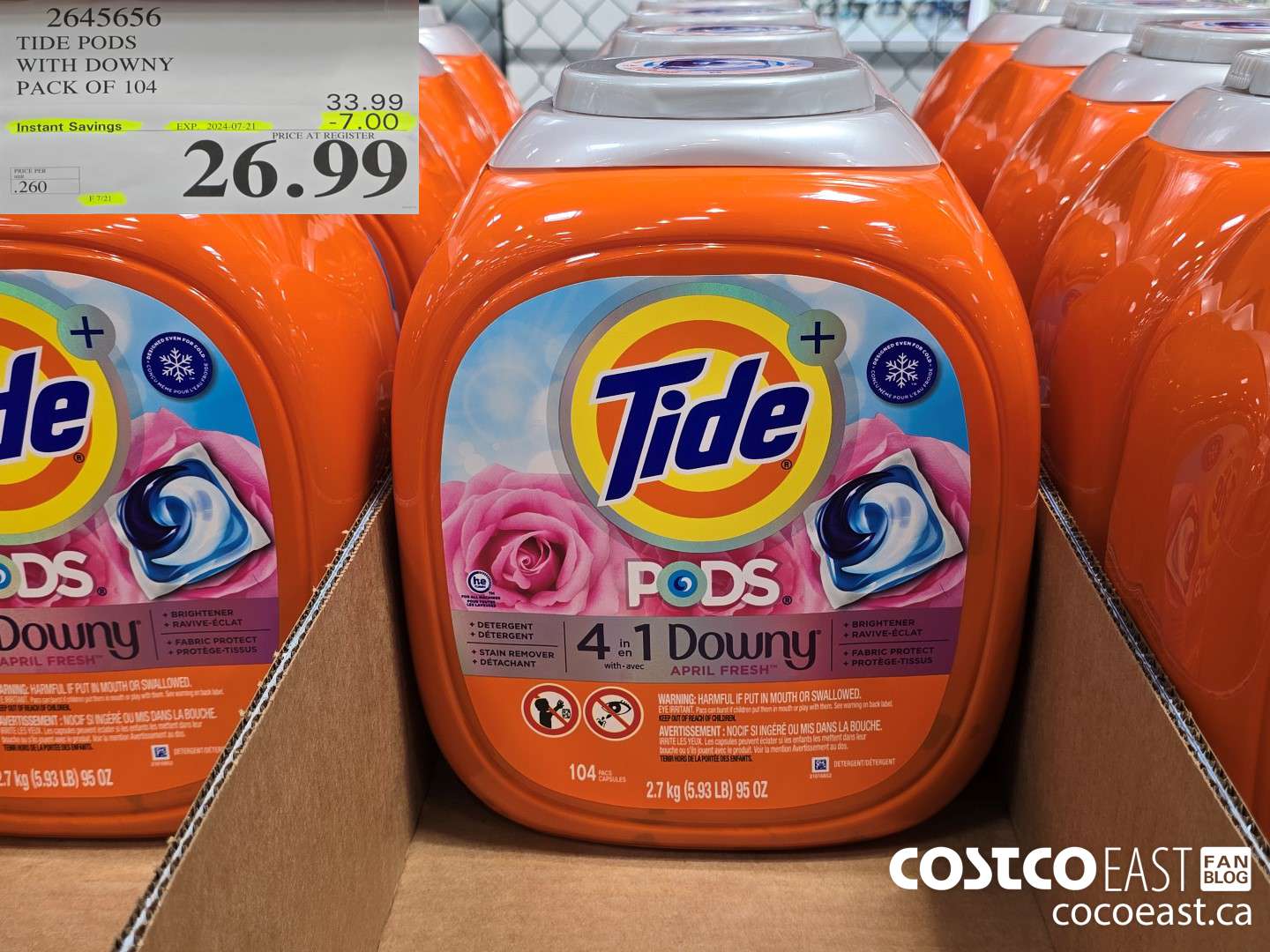 2645656 TIDE PODS WITH DOWNY PACK OF 104 ($7.00 INSTANT SAVINGS EXPIRES ON 2024-07-21) $26.99